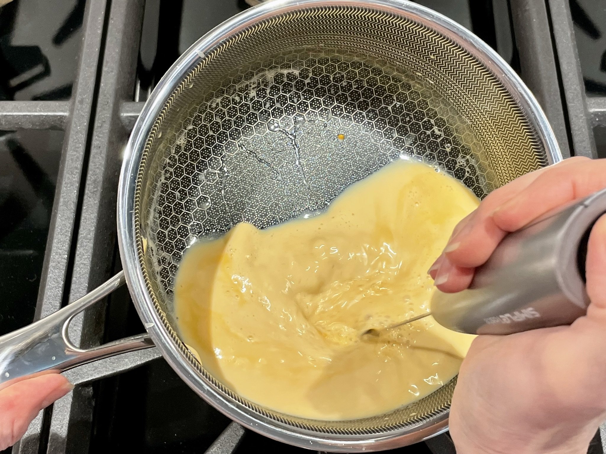 Whisk in pan.