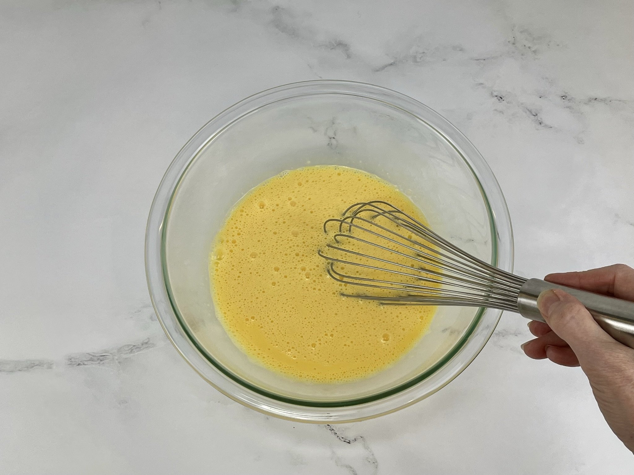 Whisked egg mixture.