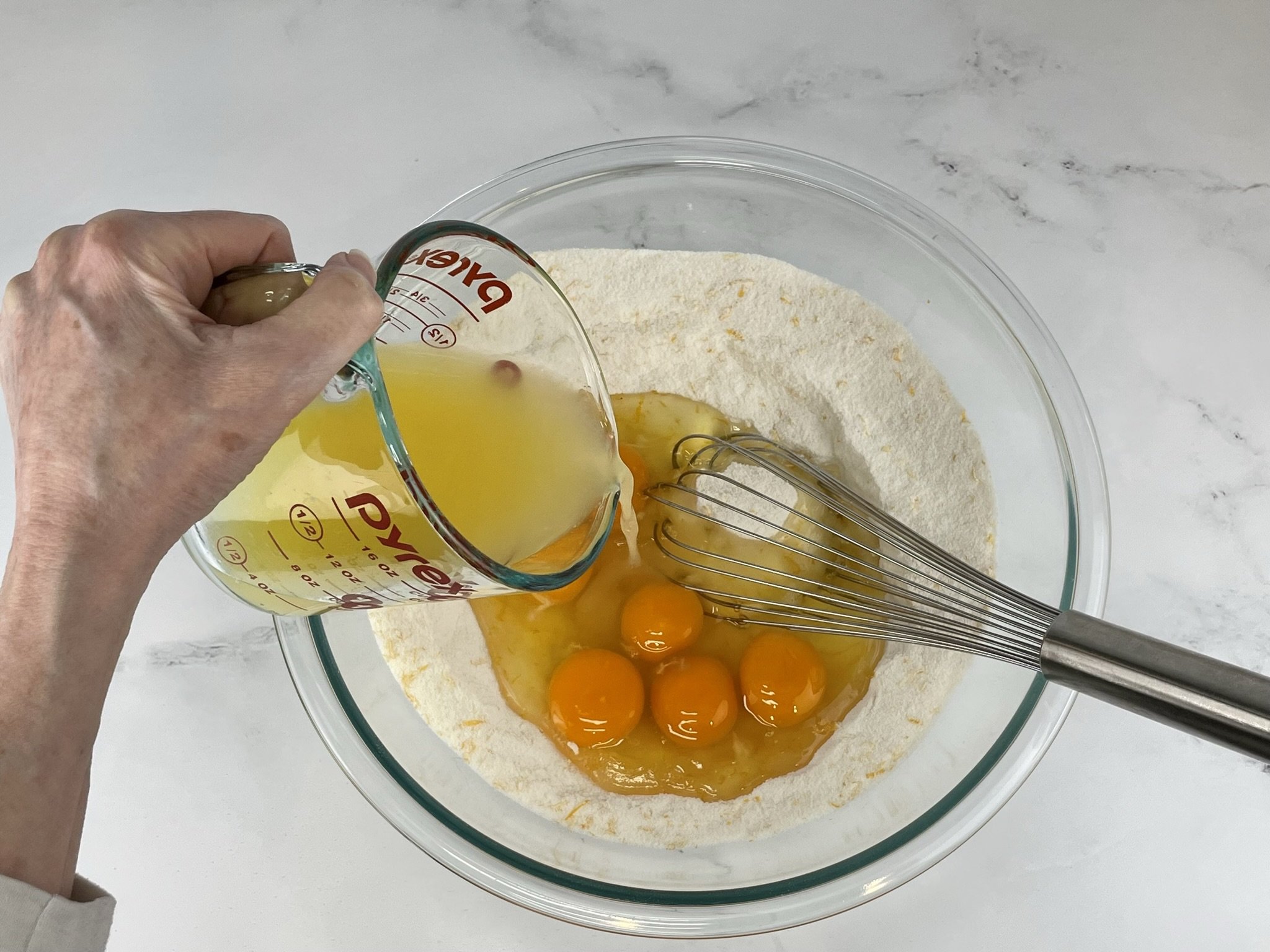 Add eggs &amp; juice.