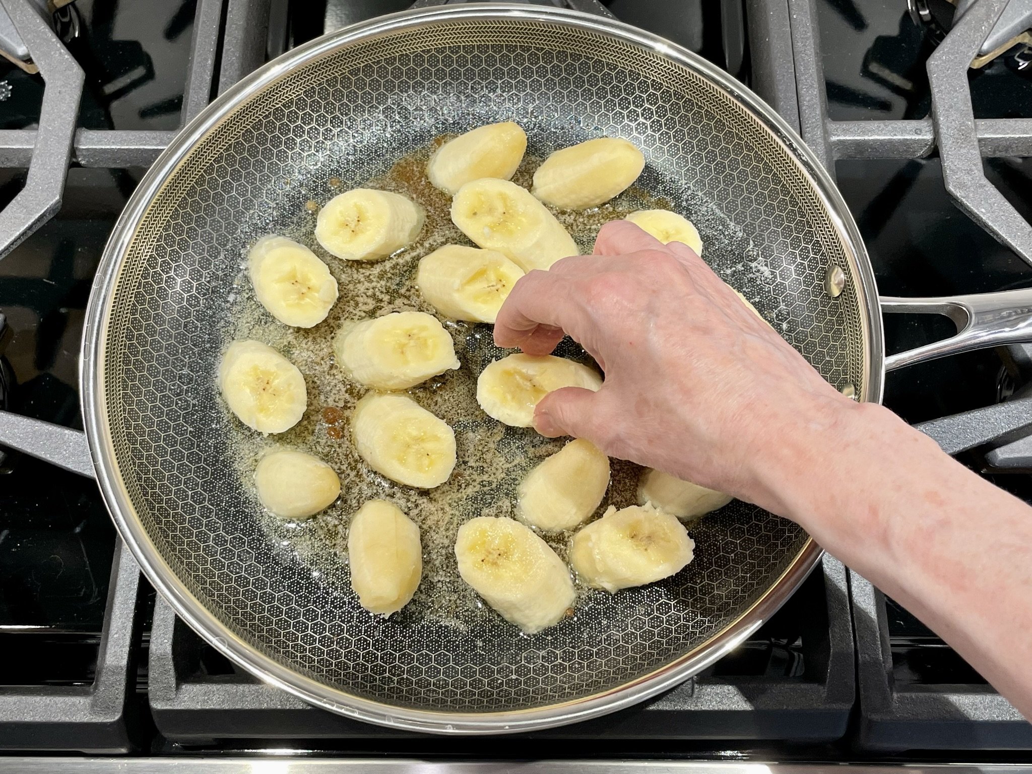 Add sliced bananas.