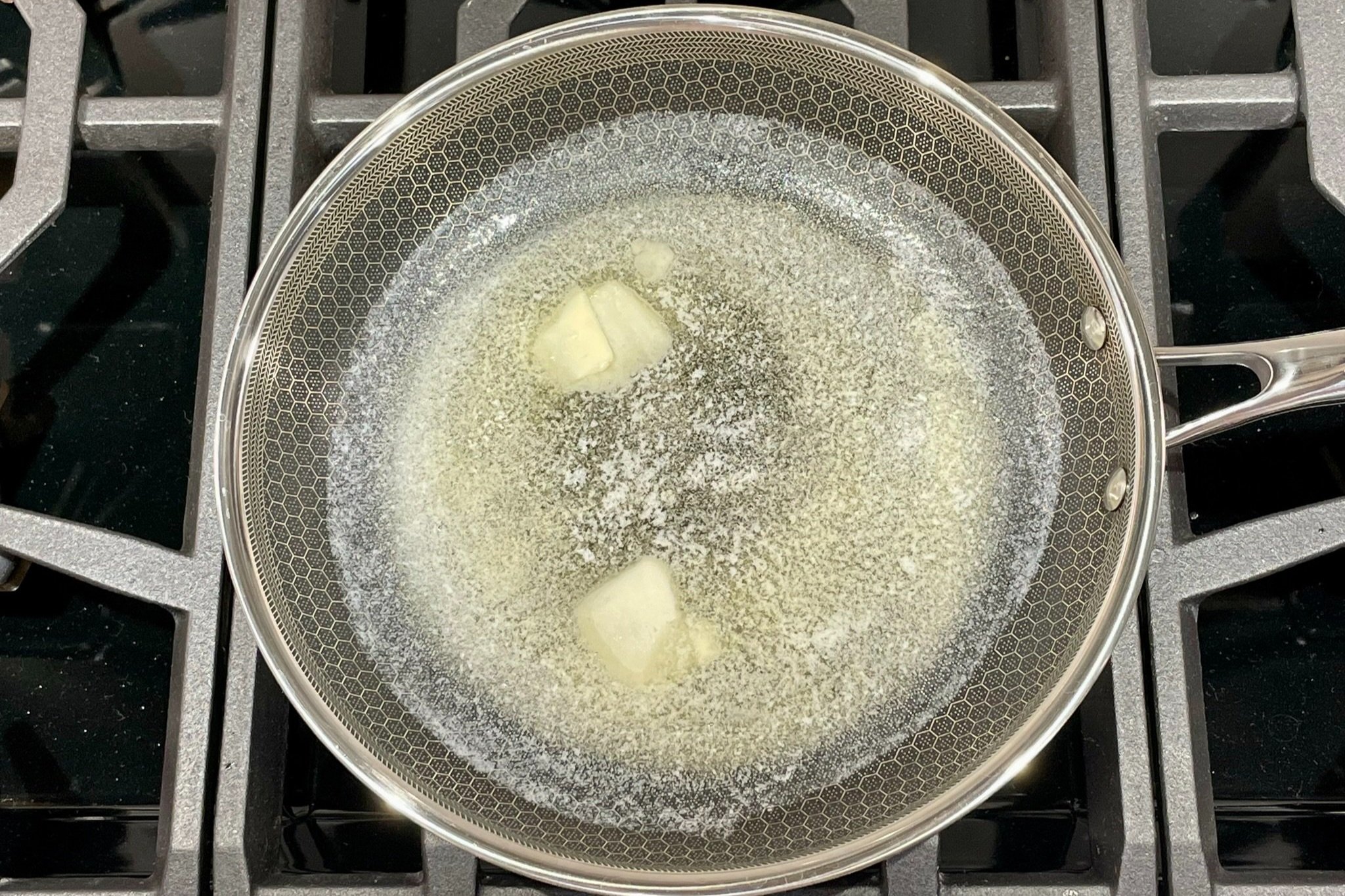 Butter is bubbling.