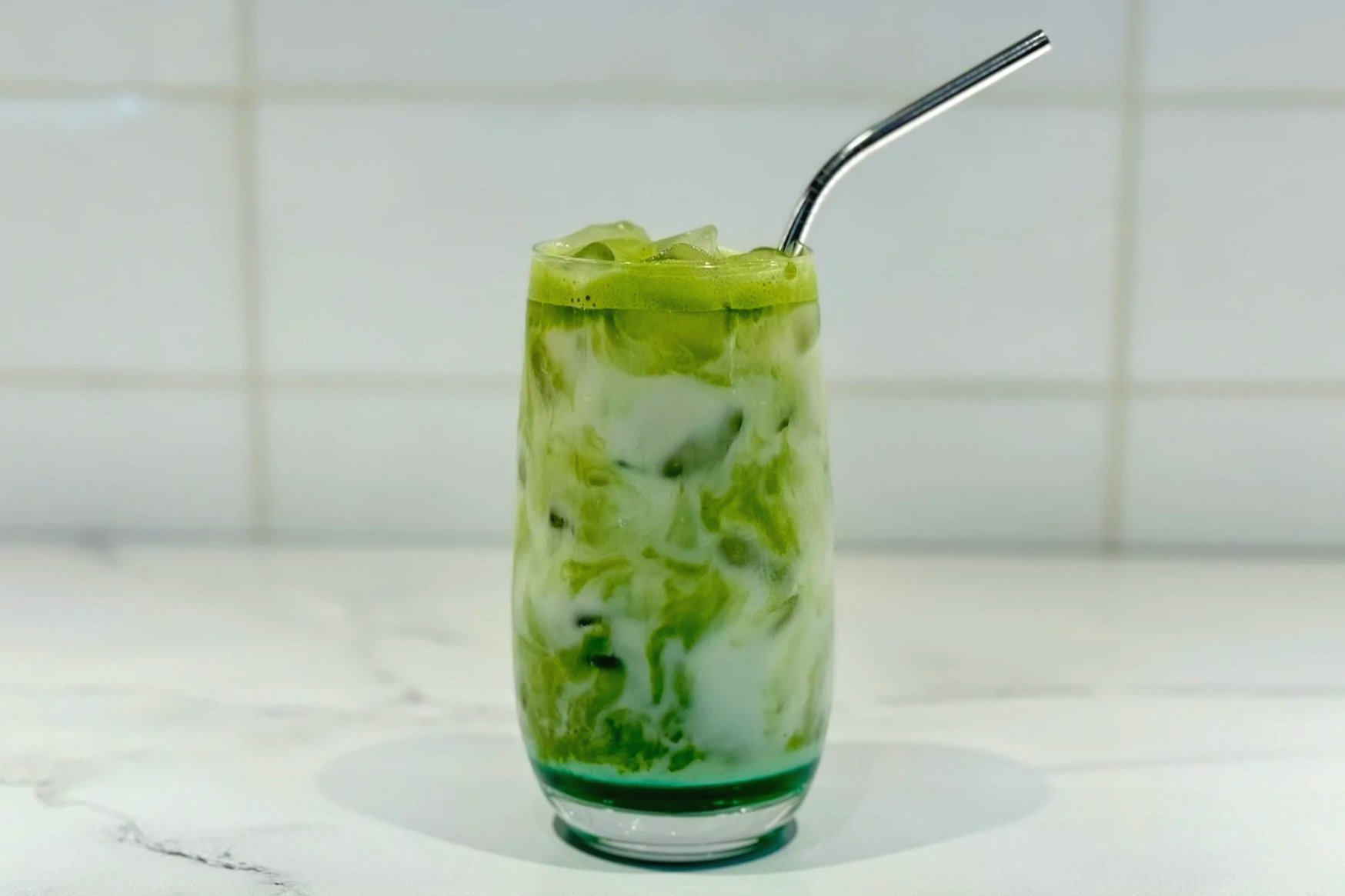 Iced Minty Matcha Latte (unstirred)