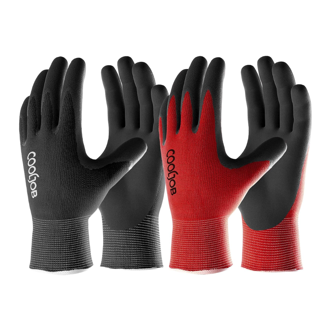 COOLJOB Gardening Breathable Rubber-Coated Gloves for Men (2 Pairs)