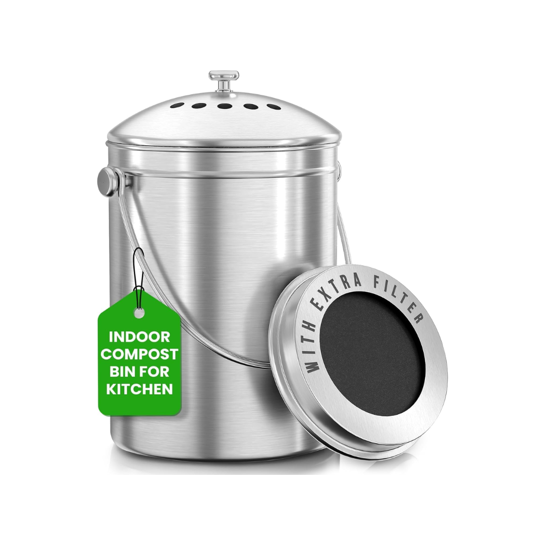 Utopia Kitchen Stainless Steel Countertop Compost Bin - 1.3 Gallon