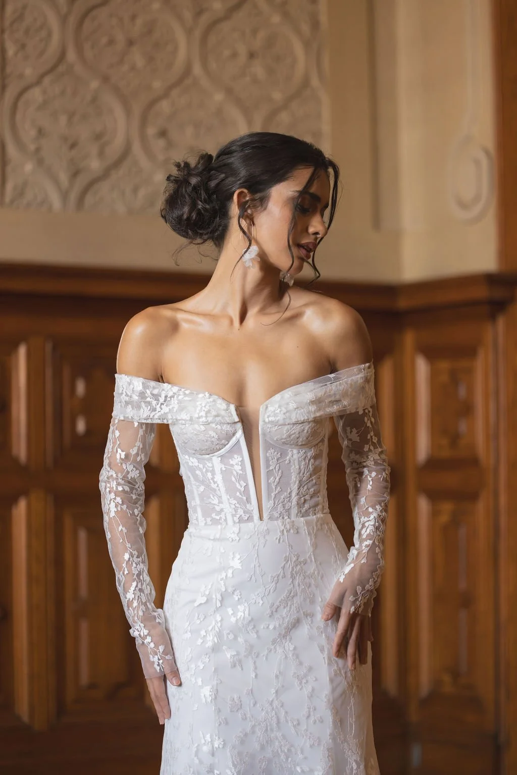 Luna Gown (detachable wrap sleeves) - Size 12 / by Adriana Madrid
Original Price: $4400 // SALE PRICE: $1999