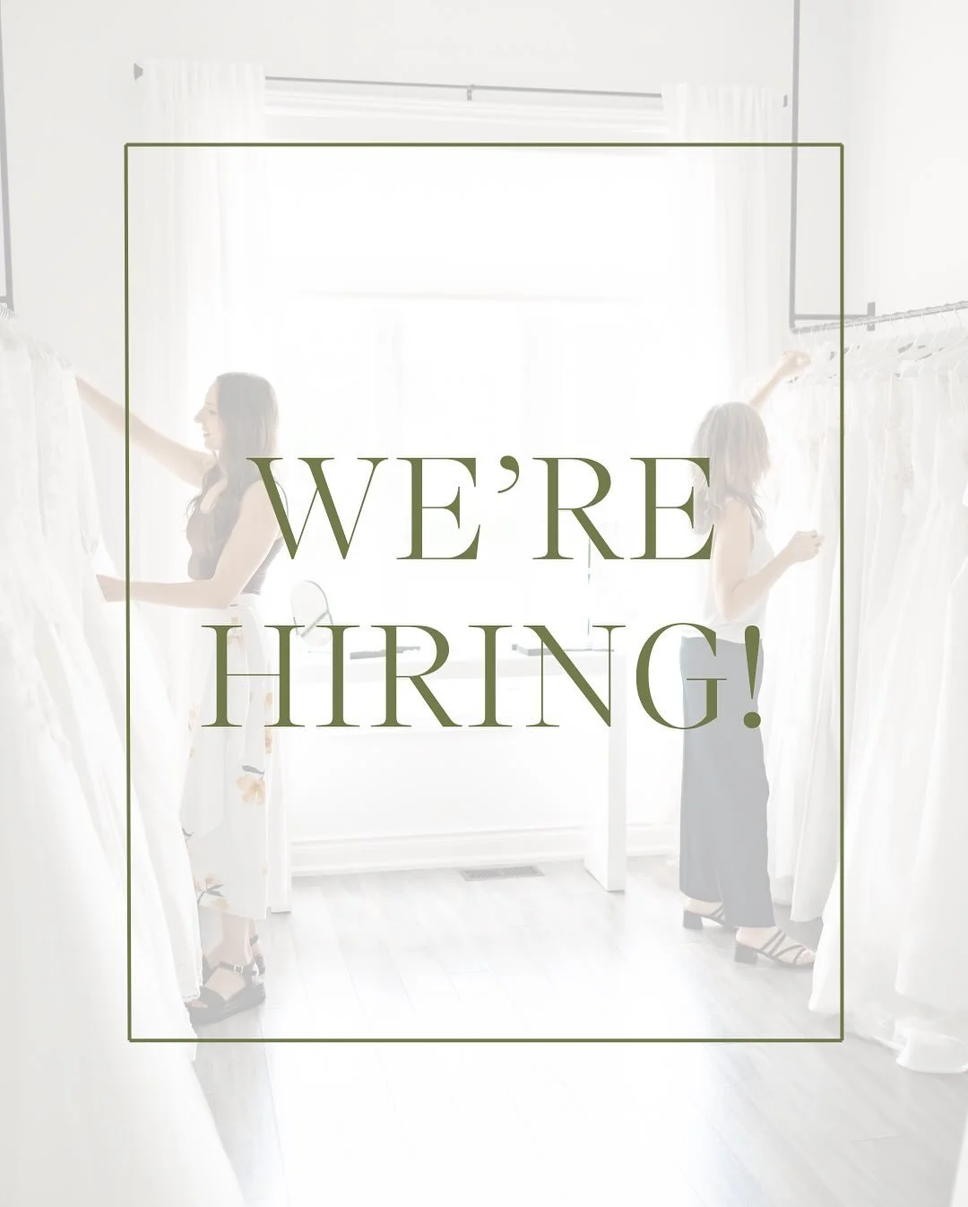 WE’RE HIRING! π
We’re looking for a part time bridal consultant to join the SHB team. Interested? Read through details on our website and apply before October 19th β¨