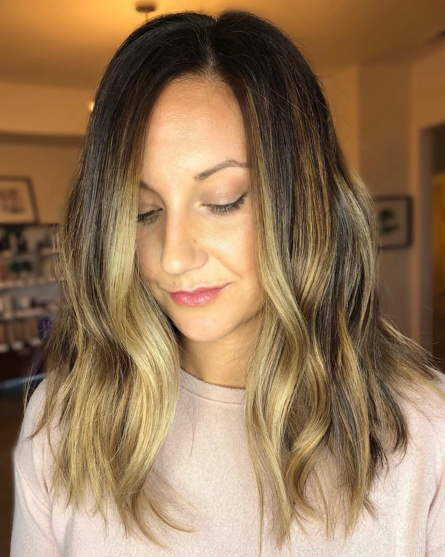 WARMTH &amp; WAVES
&bull;
&bull;
&bull; This lovely lady came to visit me today with a color that was all over one and lacking in dimension. We decided to brighten things up for the spring by doing a balayage. I combined backcombing foils around the 