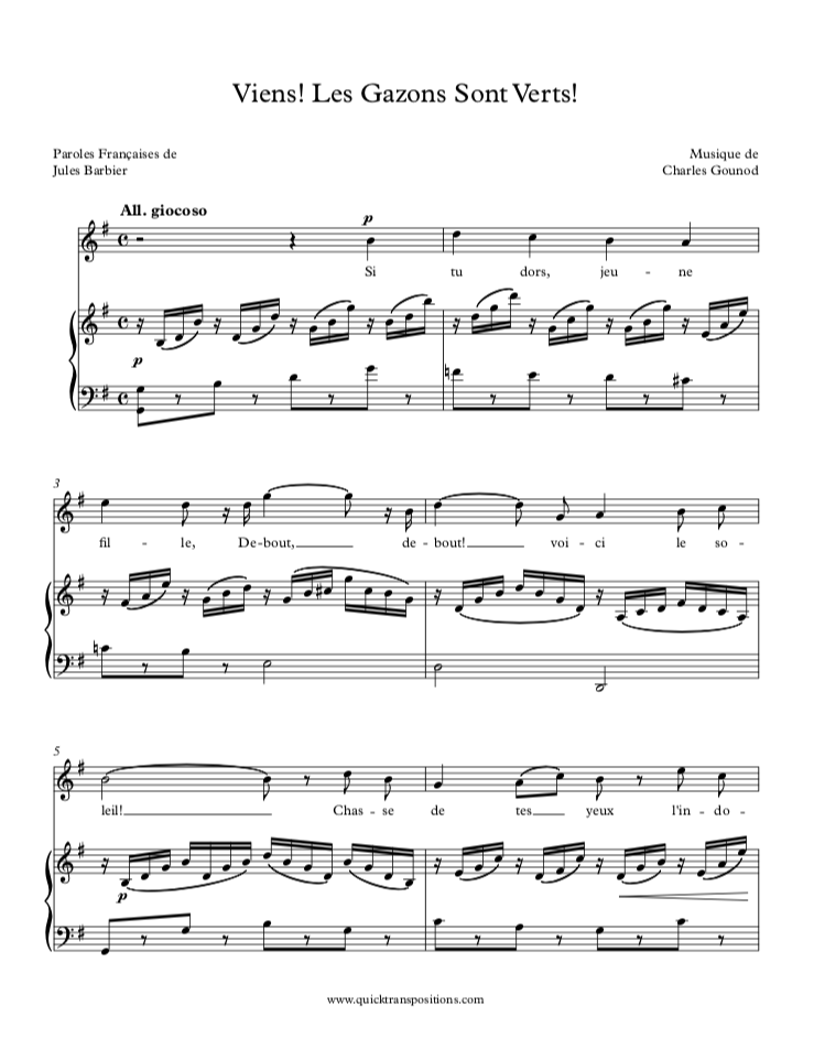 Gounod Viens, les gazons sont verts (G) — QuickTranspositions