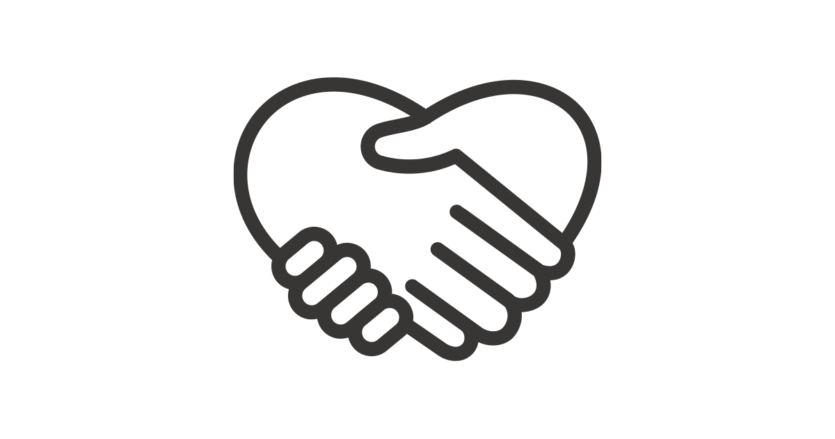 Shaking hands shaped like a heart icon