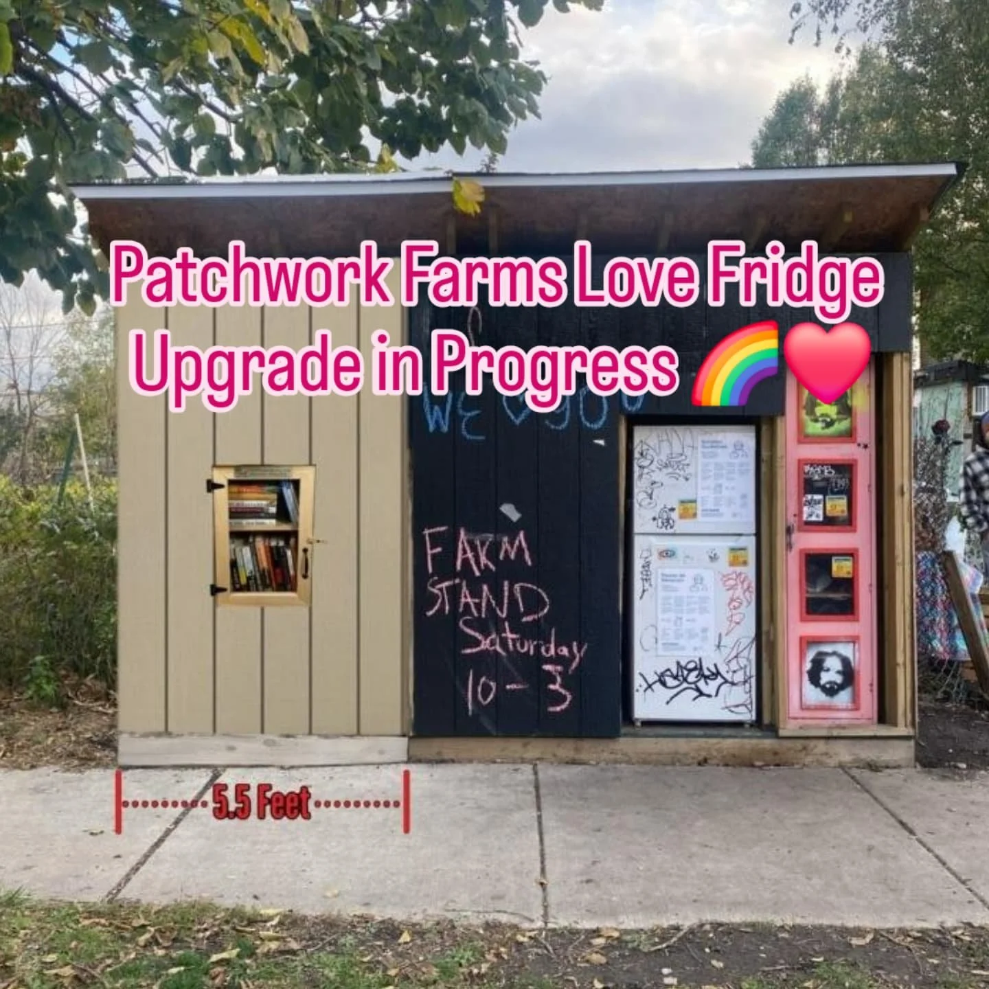 UPDATE: the Patchwork Farms Love Fridge is undergoing a MAJOR upgrade and will not be available for the next few weeks. Please be patient while this site gets a big overhaul. Everyone is invited to come out and celebrate the reopening of the fridge o