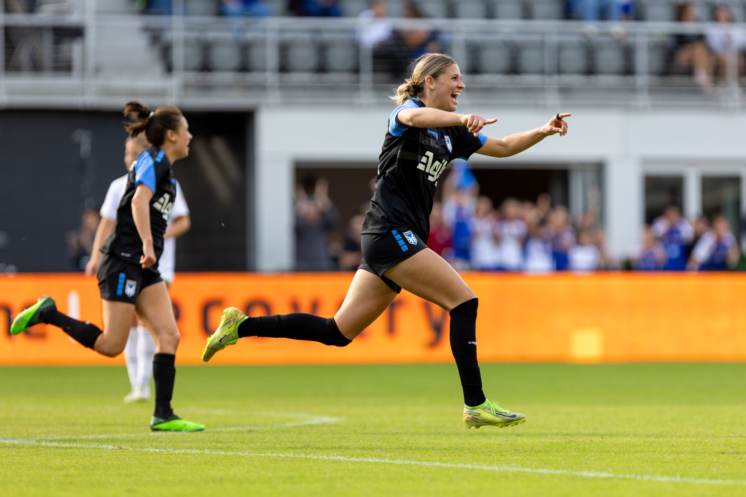 DC Power FC's Gianna Gourley celebrates after scoring against Zephyr FC at Audi Field on Oct. 19, 2025. The Power tied 1-1.