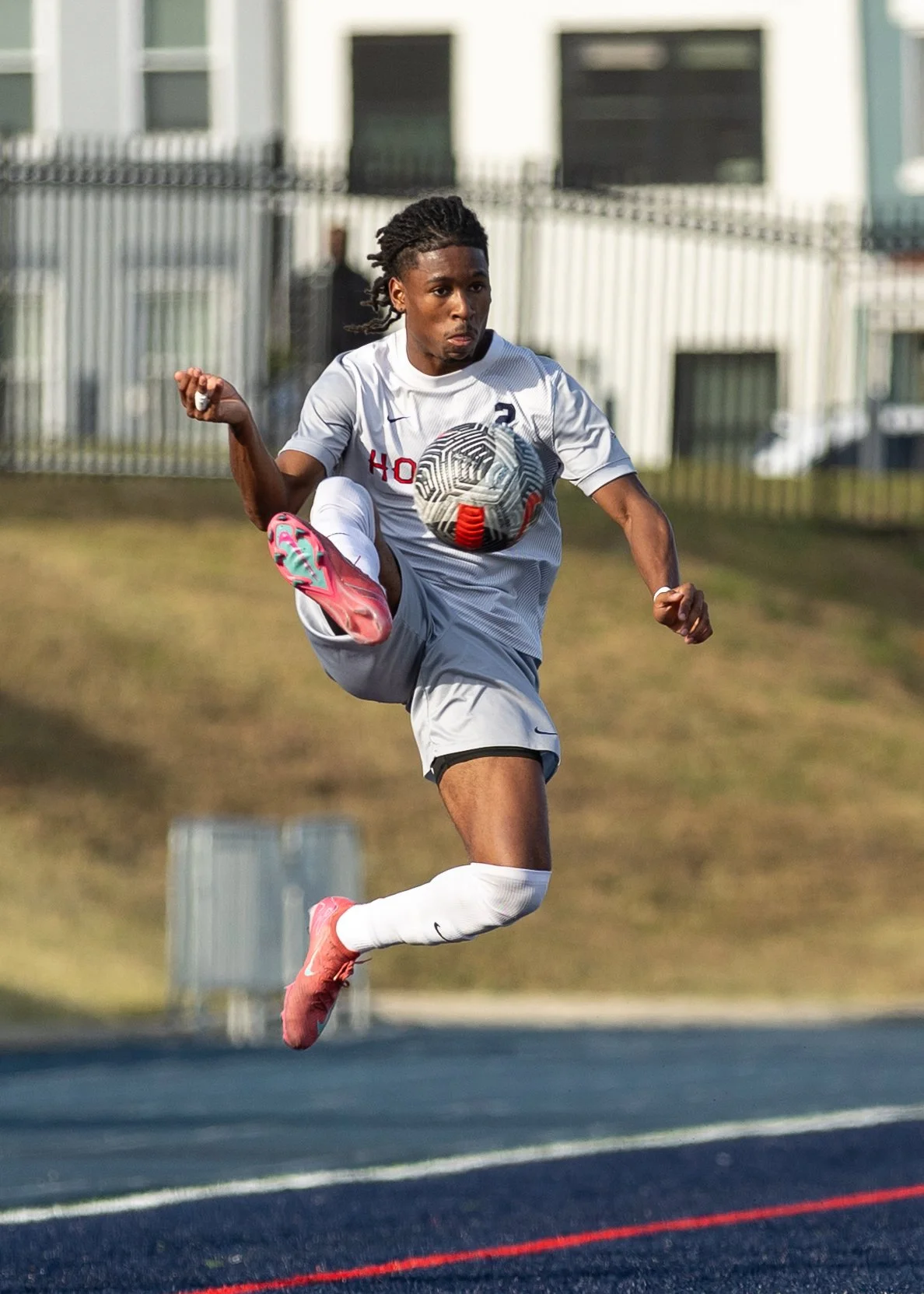 Howard University's Onarae Rice collects the ball during the Bison's senior game 1-1 draw against Stonehill at Greene Stadium on Nov. 2, 2025.