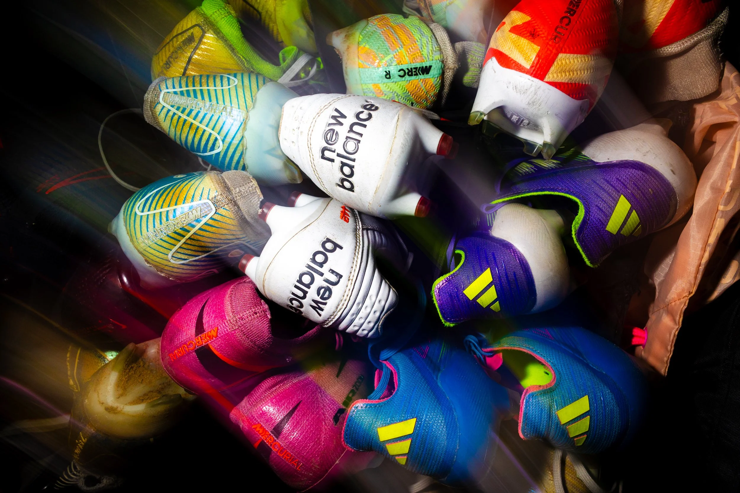 Detail shot of DC Power FC player cleats in the locker room of Lexington Sporting Club Stadium in Lexington, Ky., on Dec. 13, 2025.