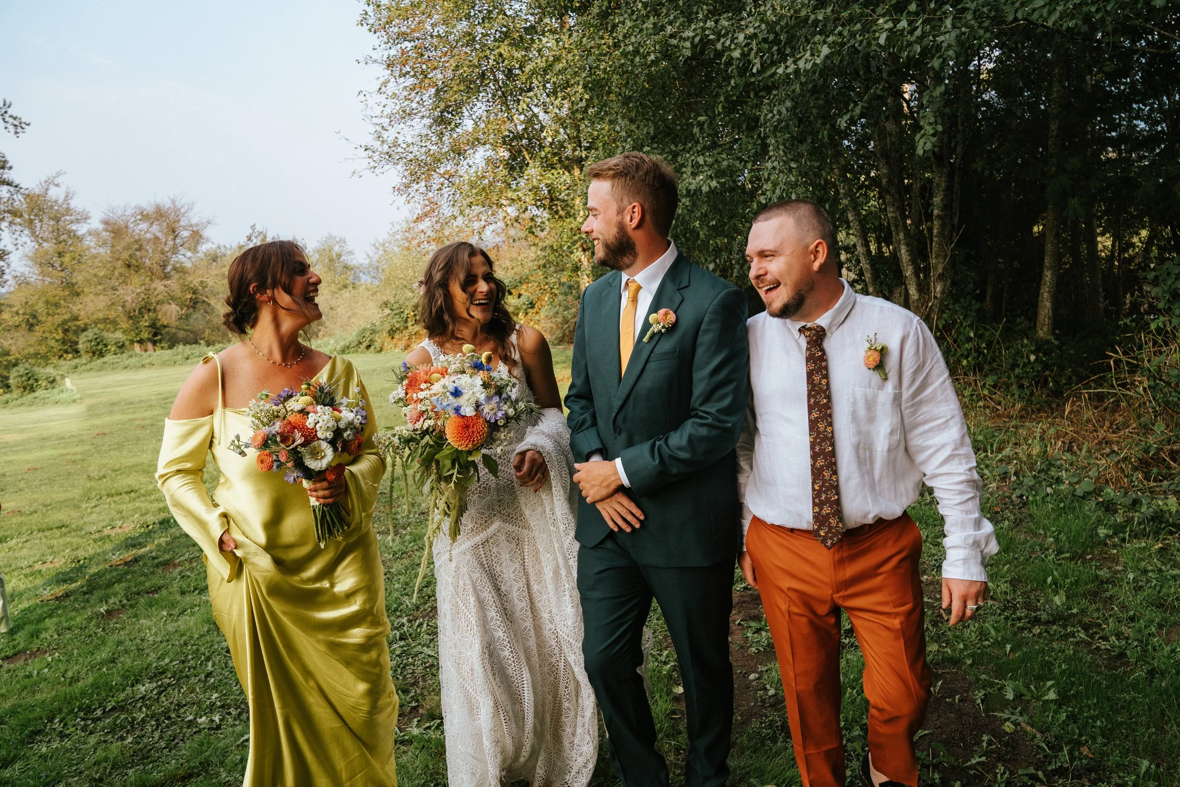 documentary wedding party photos at The Orchard Wedding Venue in Portland Oregon