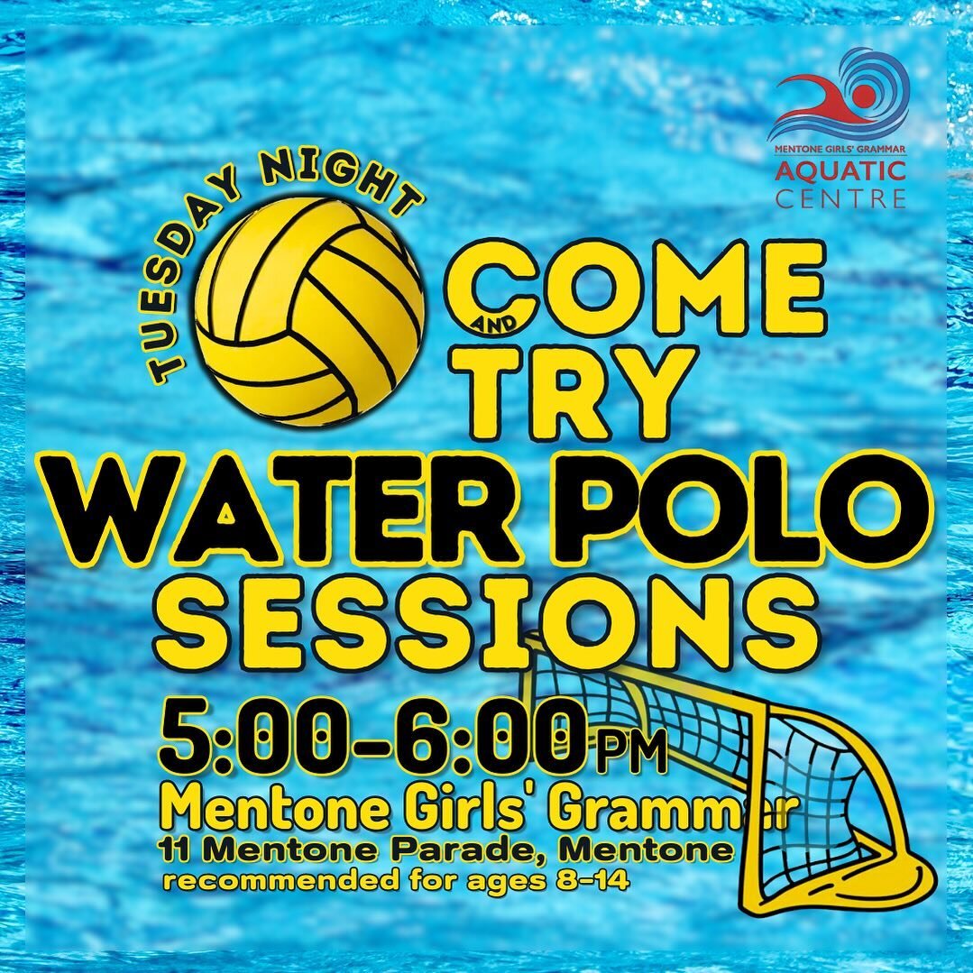 📣Come &amp; Try Water Polo at Mentone Girls Grammar.

Fun sessions on Tuesday evenings for kids aged 8+. Beginners are welcome.

⏰ 5:00-6:00pm
📆 Tuesday Feb 27, Mar 5, 12, 19 &amp; 26
📍Mentone Girls Grammar
11 Mentone Parade, Mentone

For more inf