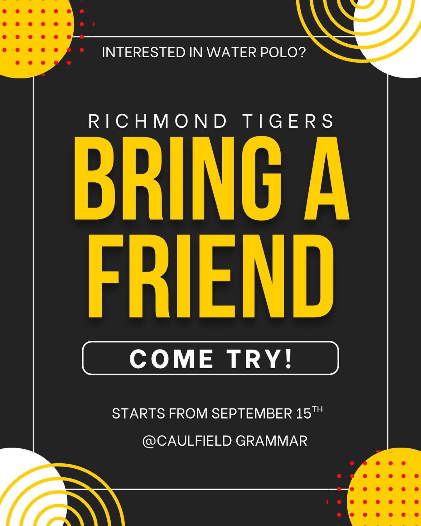 Bring a friend to training 🐯🐯

From week starting 15th of September 📆

Whether they&rsquo;re a future star or just keen to give it a go and see what you do, get them down and show them what our club is all about!