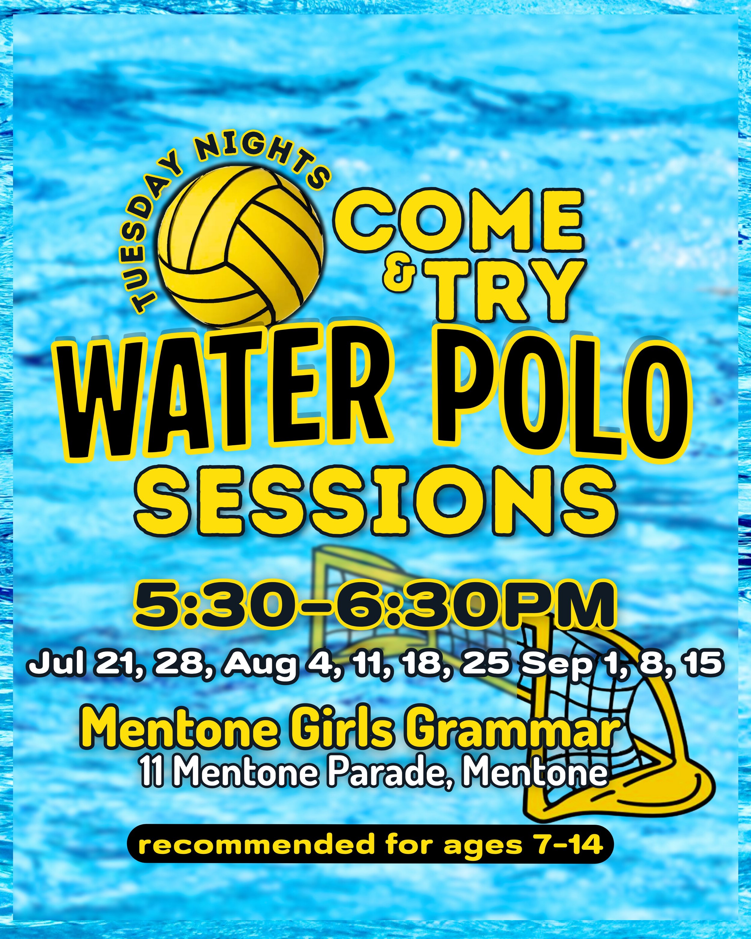 💦 Looking for a fun new sport? Come &amp; Try Water Polo! 🤽

Whether your child is completely new to water polo or wants to build confidence and improve the fundamentals, our Come &amp; Try Sessions are the perfect place to start.

These sessions a