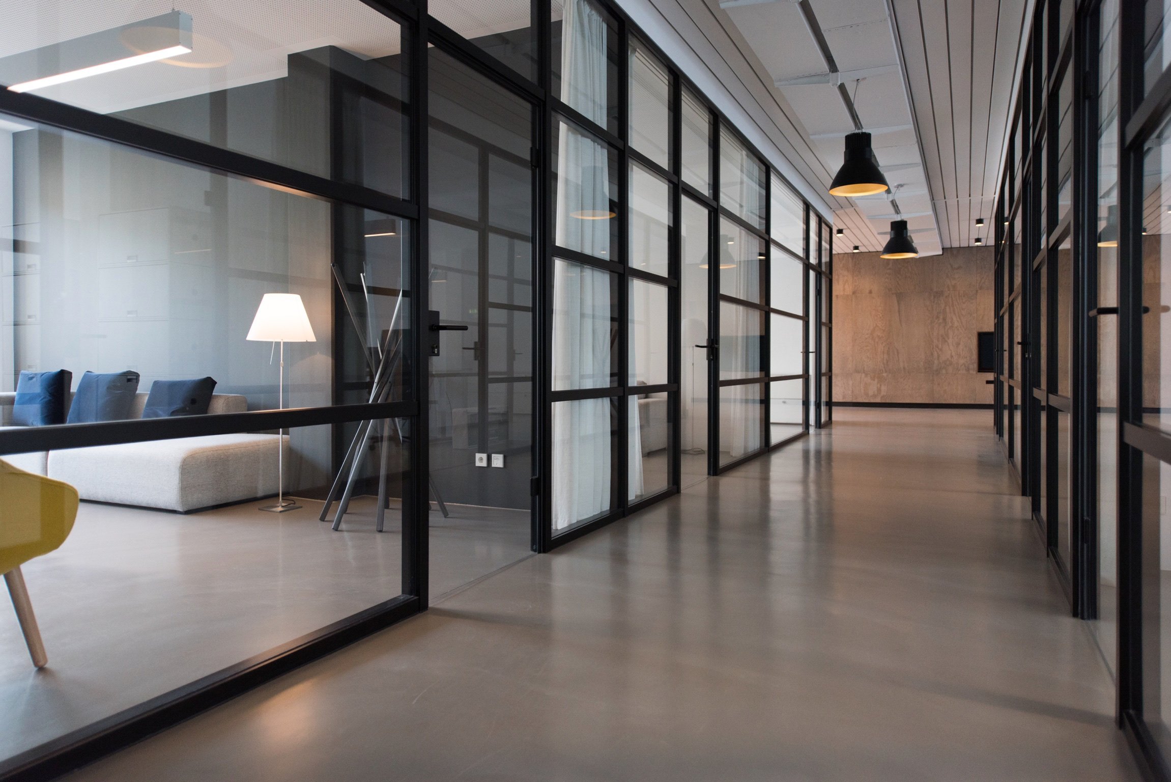 Elegant office cabinate design with glass work