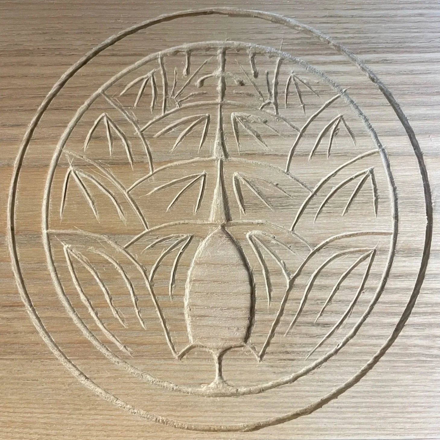 Japanese Myoga, "Ohno" Family Crest, Relief Carving 