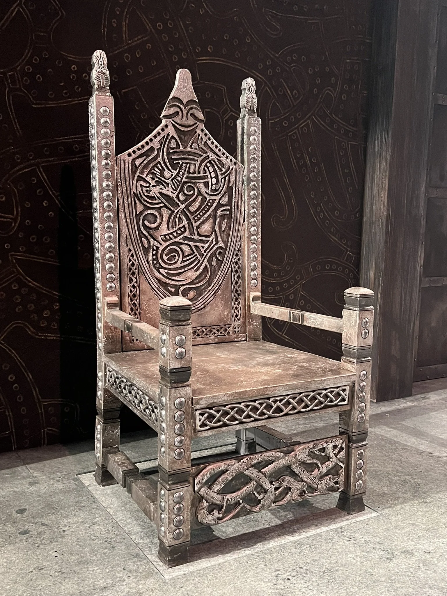 Lower Carvings and Medallions of Viking Thrones (Hamlet) Built with Andrew McGlothen, Painted and Gilded by Nikki Mayer