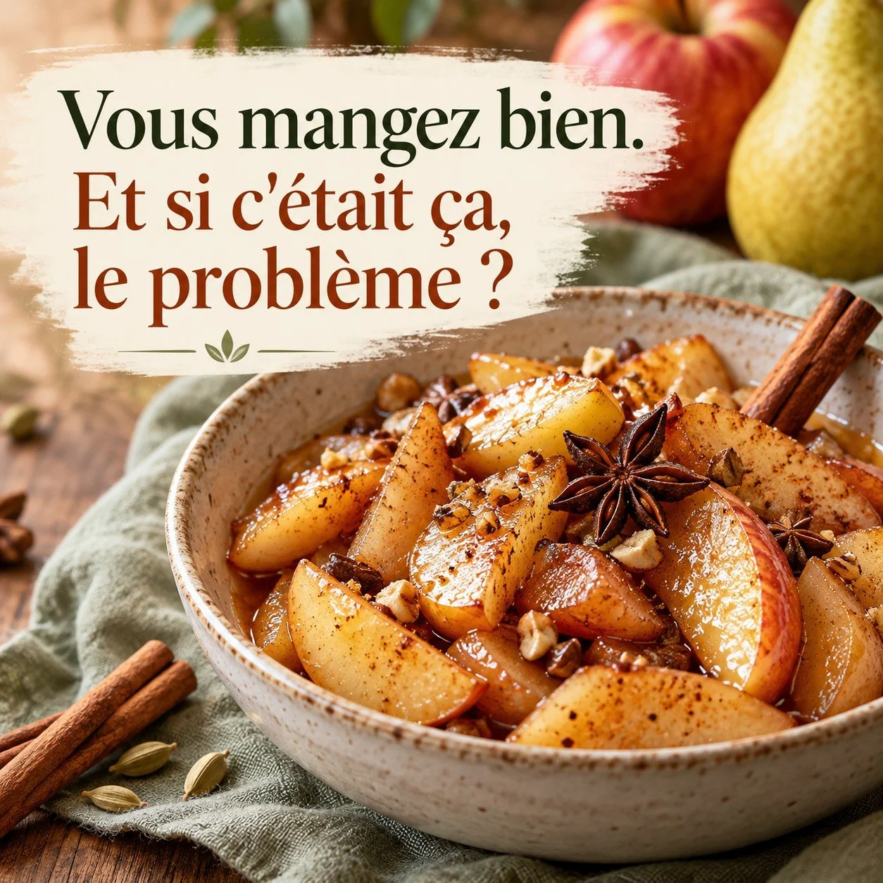 ✤ En Ayurveda, un aliment ne se r&eacute;sume pas &agrave; ses vitamines. 

Sa pr&eacute;paration, ses qualit&eacute;s et la saison comptent aussi.

Un aliment sain, c'est bien.
Un aliment qui vous convient, c'est encore mieux !

🍎 Envie d'essayer c