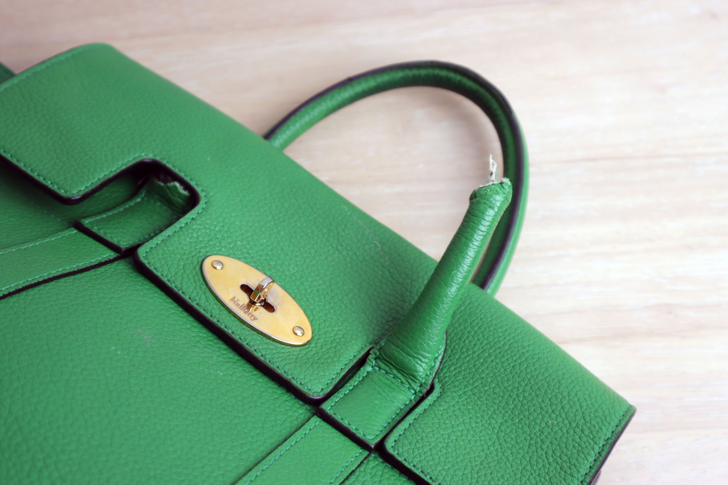 Before Image - Mulberry Bayswater Satchel where the fox had chewed the handle