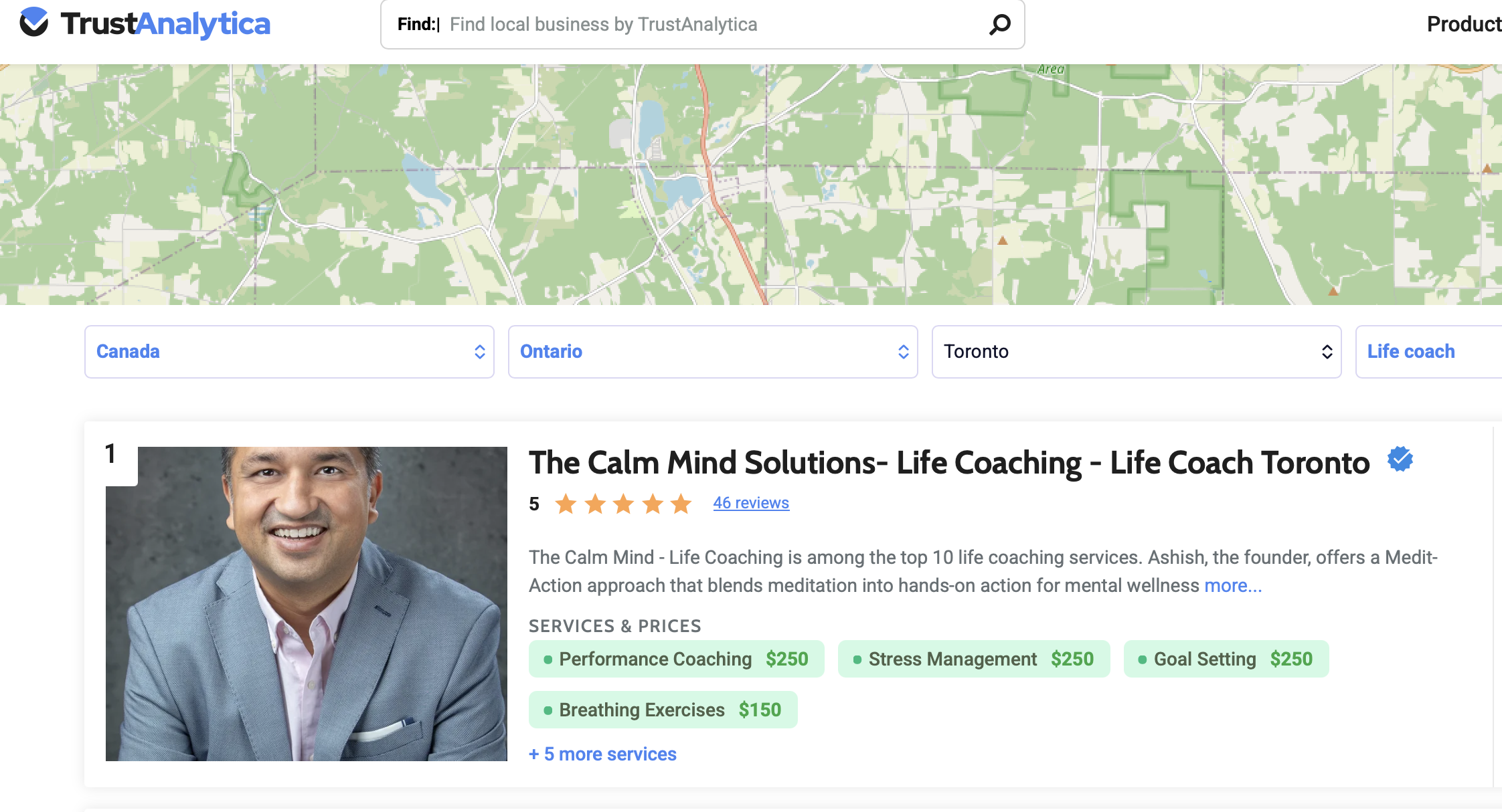 The Calm Mind featured on TrustAnalytica as a top-rated life coaching service in Toronto