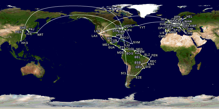 A map of all flights taken