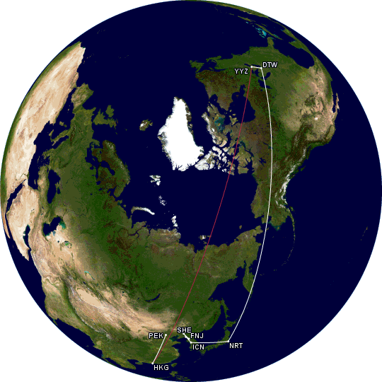 Flying over the north pole (Toronto to Hong Kong)