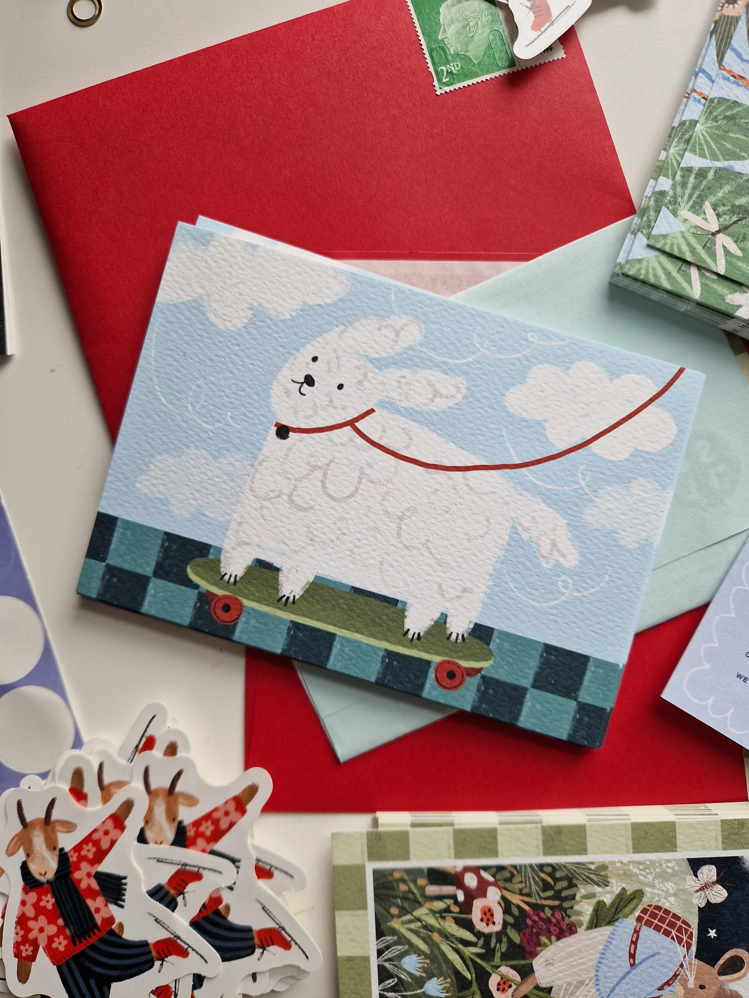 Dog on skateboard illustration. Kids mail club subscription