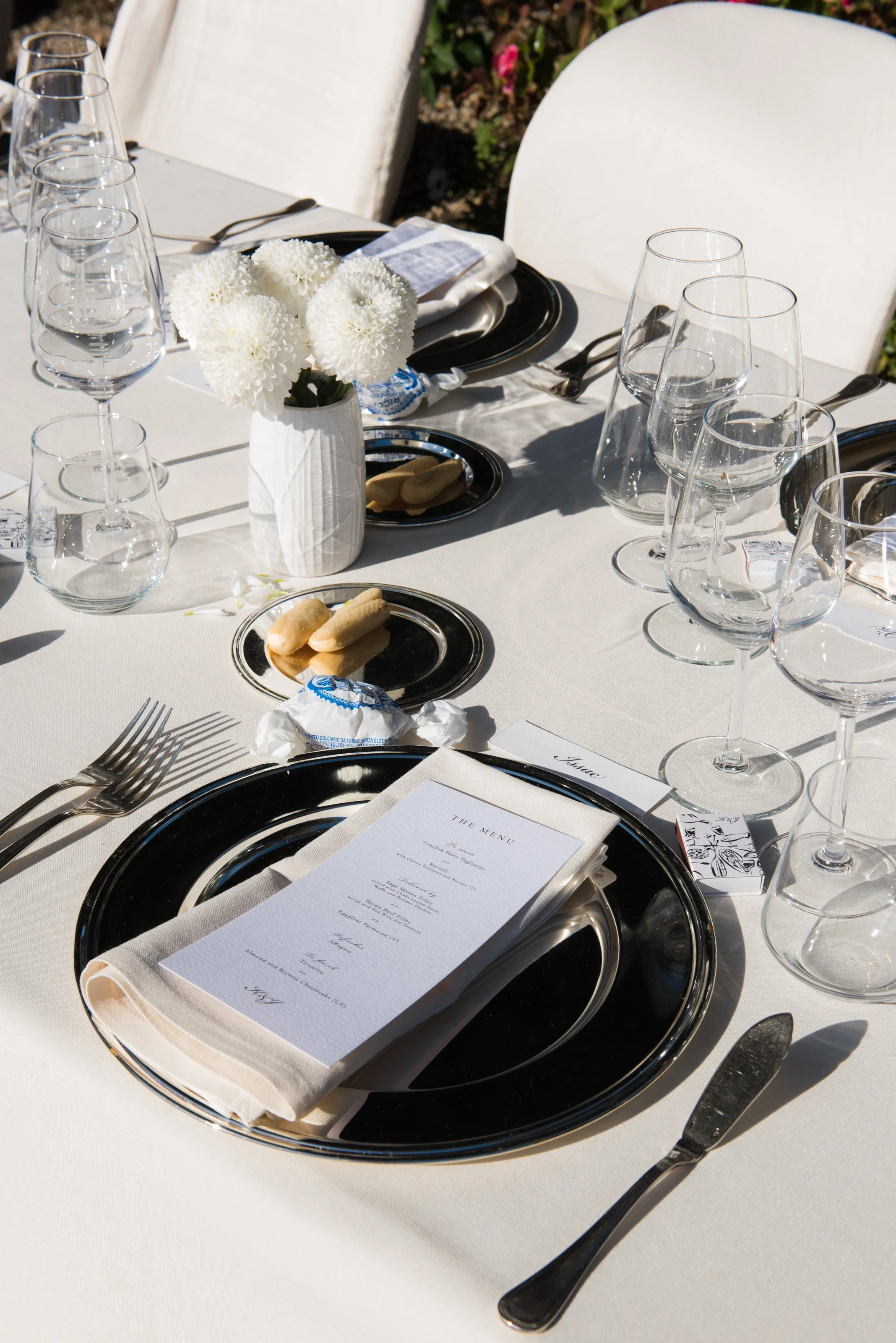Tablescape with menu design and custom matchboxes