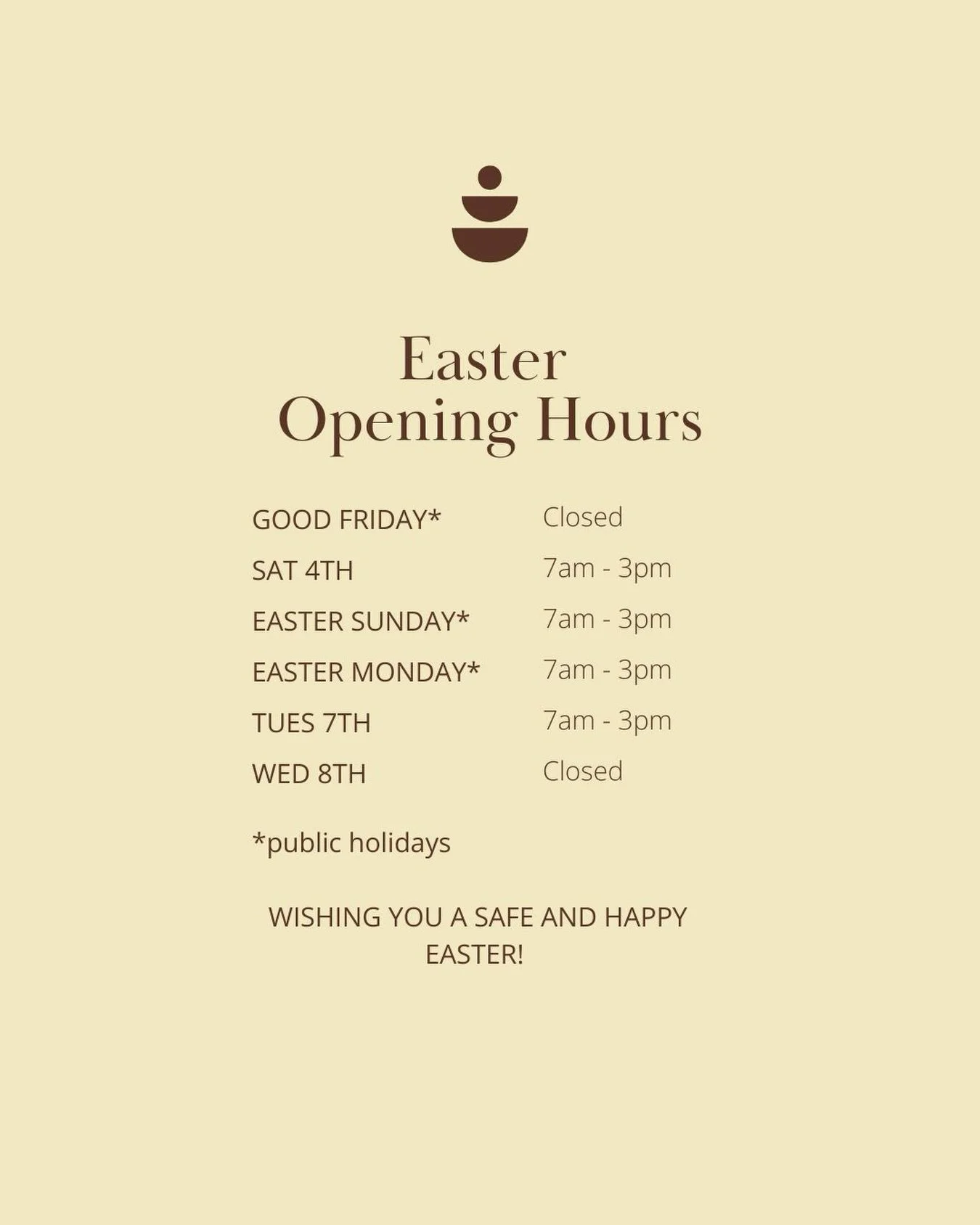If you&rsquo;re staying local or heading down to the Great Southern this Easter, here are our hours. 🐰 

Autumn might be the best season in our little town - cool mornings, warm afternoons, hot cross buns, and campsites full of friends and family.

