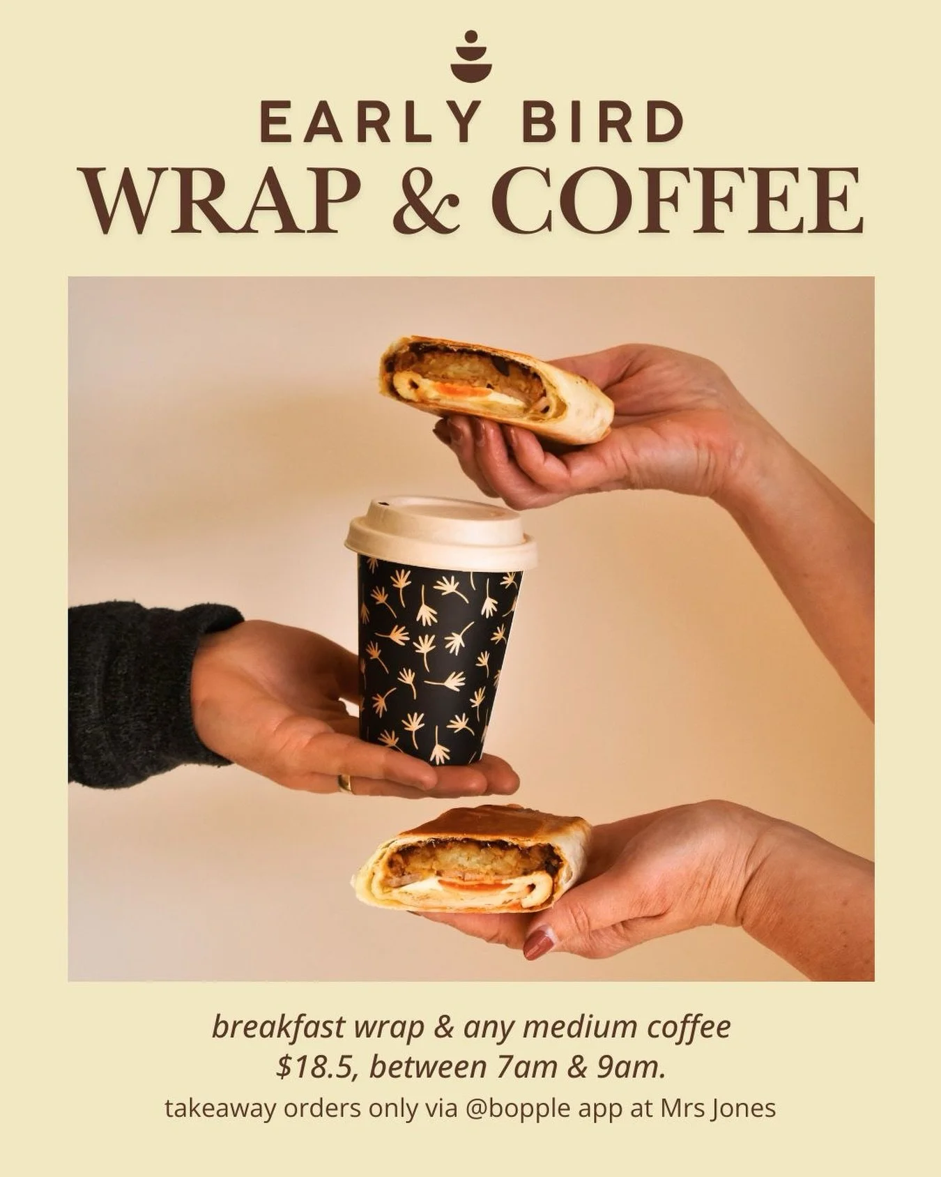 PSA: Breakky wraps are now on @bopple.app ! 

To celebrate, we&rsquo;ve added a little early bird takeaway deal - exclusively on the app from 7am to 9am.

These OG breakky wraps hold a special place in our hearts. Hard to believe the recipe was creat