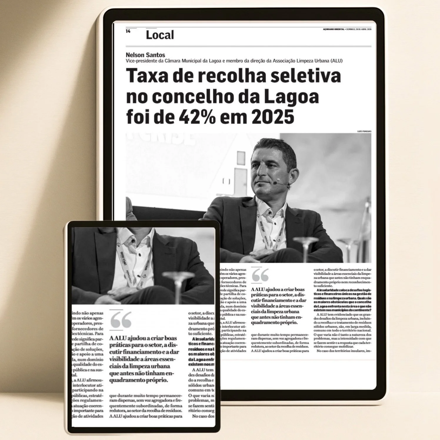 Em entrevista ao jornal A&ccedil;oriano Oriental, o membro da Dire&ccedil;&atilde;o da ALU Nelson Santos, vice-presidente da C&acirc;mara Municipal de Lagoa, A&ccedil;ores, partilhou algum do trabalho feito pela nossa associa&ccedil;&atilde;o desde 2
