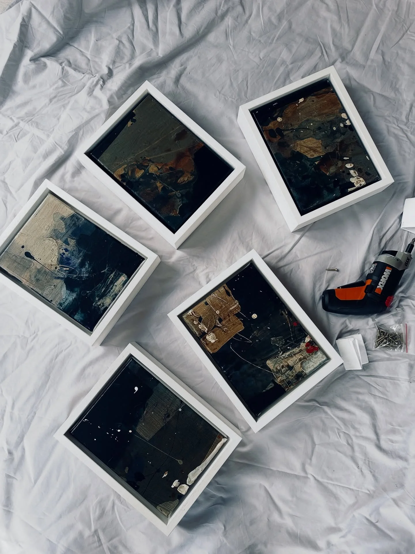 Some pretty frantic framing going on here with a lot work going off to shows this week. These pretties will be part of a body of new work heading down to @velardegallery for their Winter Show beautifully titled &lsquo;On the Edge of Stillnness&rsquo;