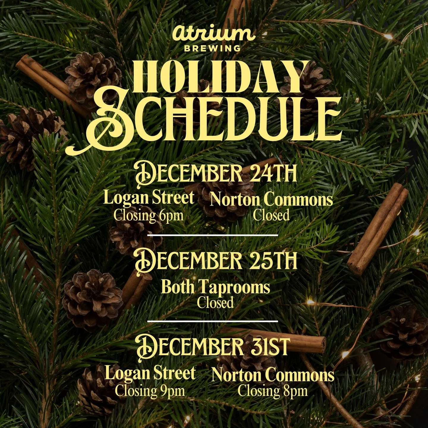 🍾🎄🙌🍻HAPPY HOLIDAYS🍻🙌🎄🍾

It&rsquo;s been a long, beautiful, stressful, amazing year so be sure to cap it off and spend time with those you love. Mark your calendars with our holiday scheduling. Tis&rsquo; the season after all.

We&rsquo;ll see