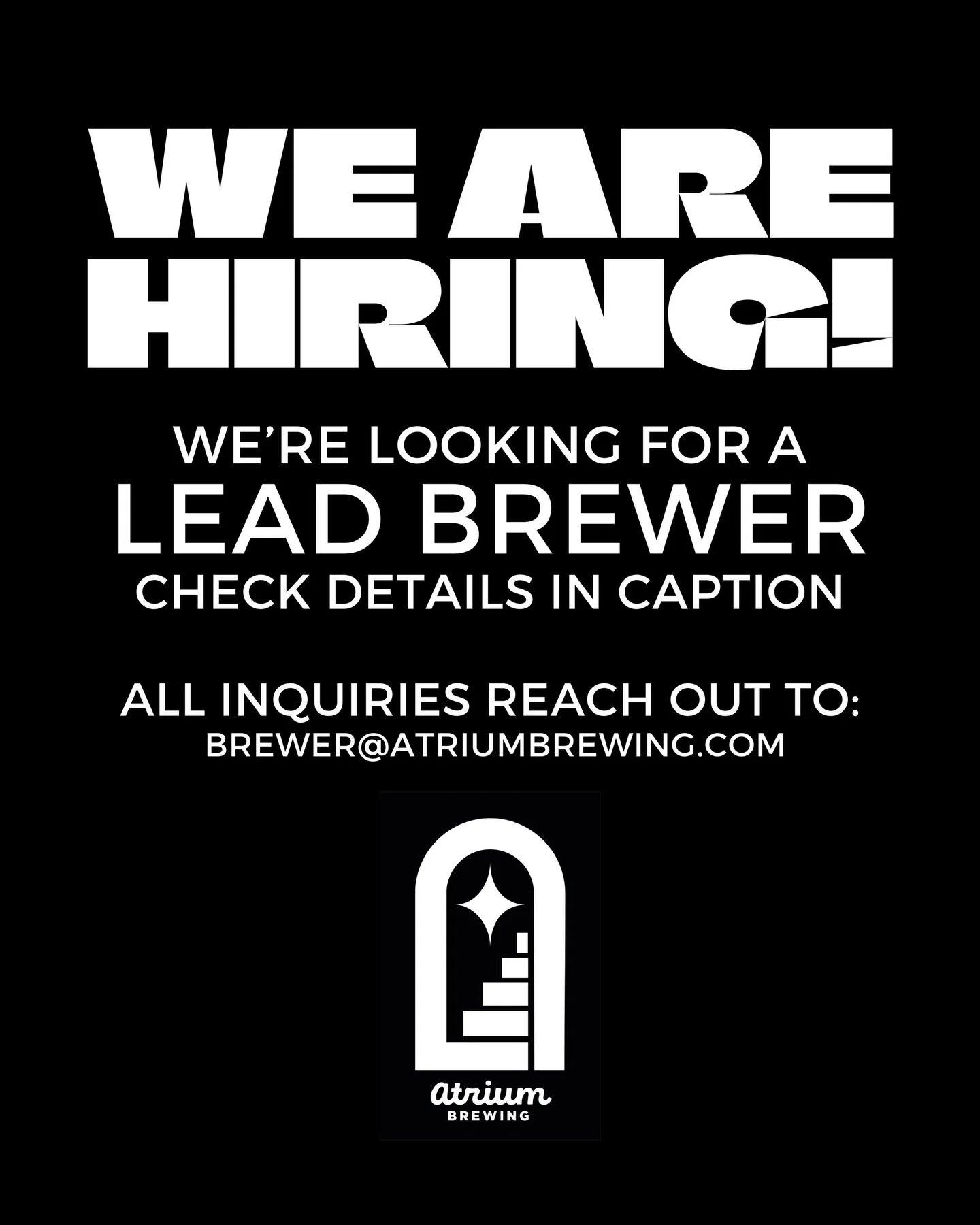 🚨WE&rsquo;RE HIRING Y&rsquo;ALL🚨
We&rsquo;re looking to hire a Lead Brewer!

This position is responsible for overseeing brewery operations and production and reports directly to Director Of Brewing Operations.

This role will support on recipe dev