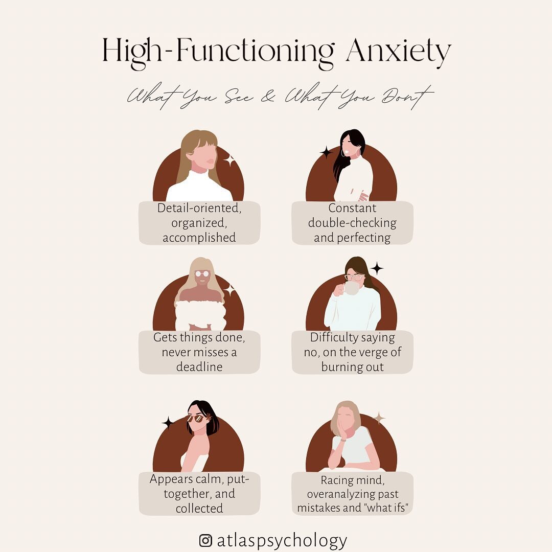 Do any of these sound like you?

It's me to a T. 🙋🏻&zwj;♀️ As a psychologist who specializes in anxiety, seeing the term &quot;high functioning anxiety&quot; floating around the social media space lately has definitely been a scroll stopper for me.