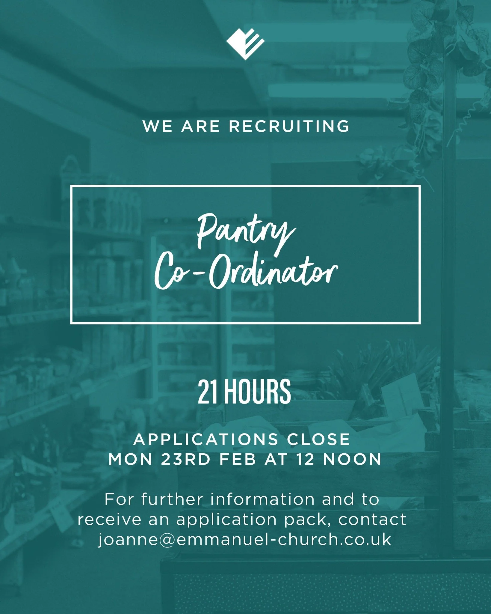 Fancy joining our team in Emmanuel Portadown as our Pantry Coordinator?

We are seeking an individual who will lead the pantry project in Portadown (21 hours) overseeing all practical aspects of the social supermarket and working with pantry clients 