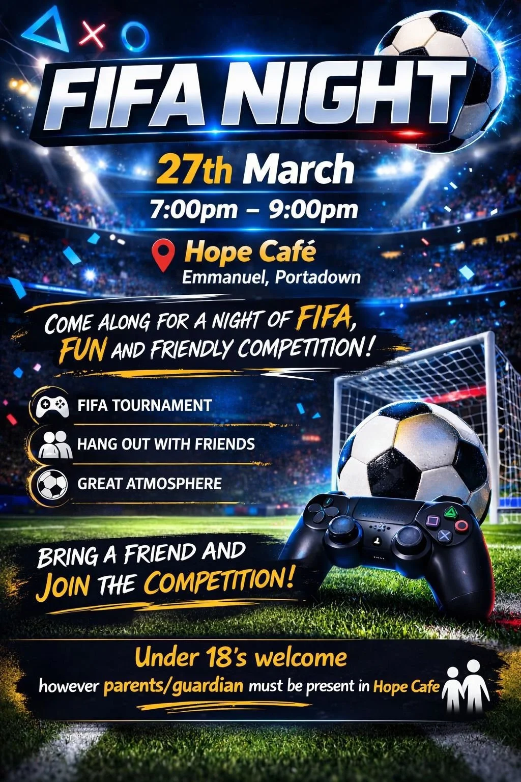 Hope Caf&eacute; is back on Friday 27th March from 7-9pm.

You would be welcome to spend the evening enjoying some tea, coffee, treats and games!