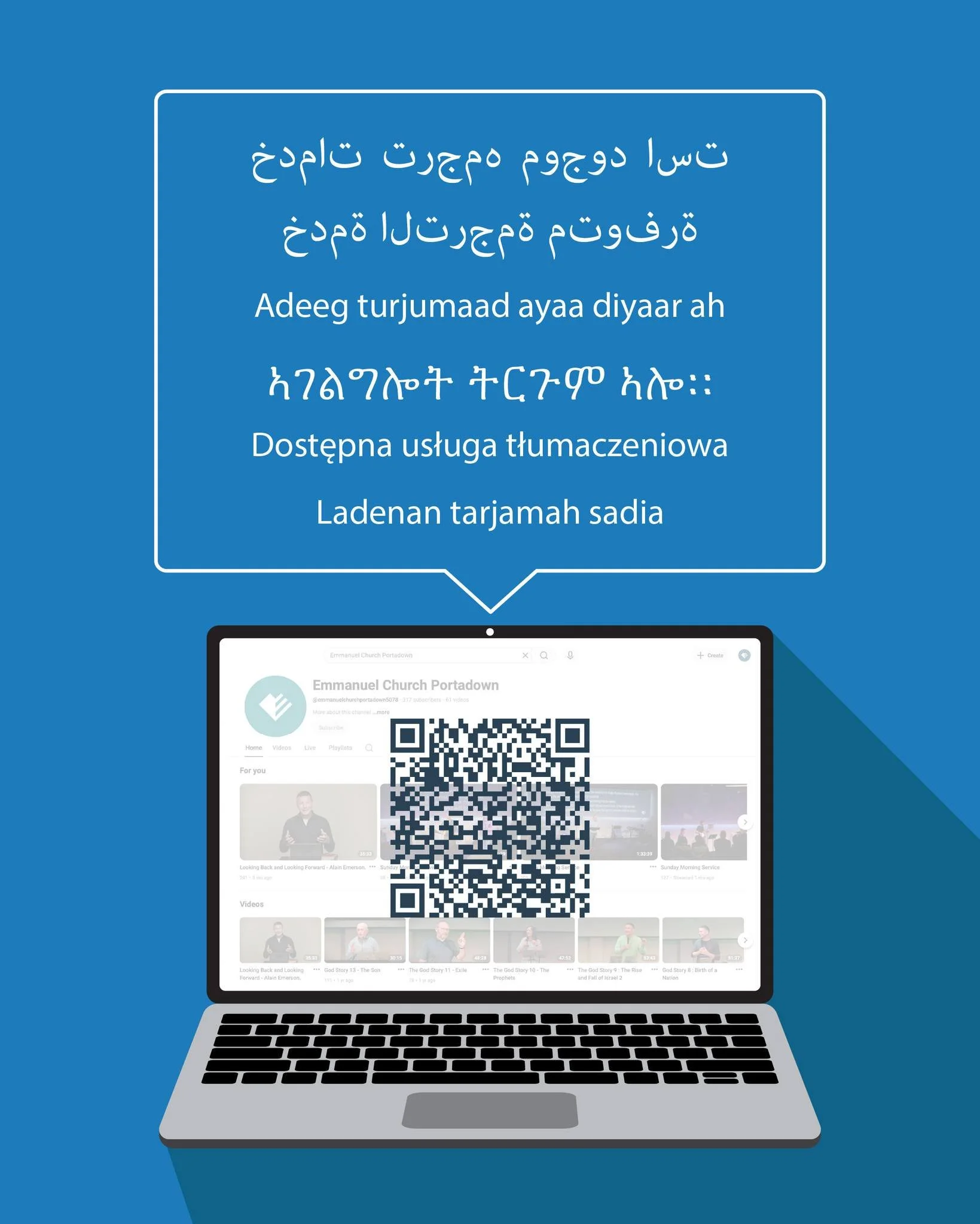 We are delighted to have a translation service available every Sunday. We want to make church accessible for everyone so you can feel at home.

You can scan the QR code in the graphic or let one of our team know, and they can help to get you set up o