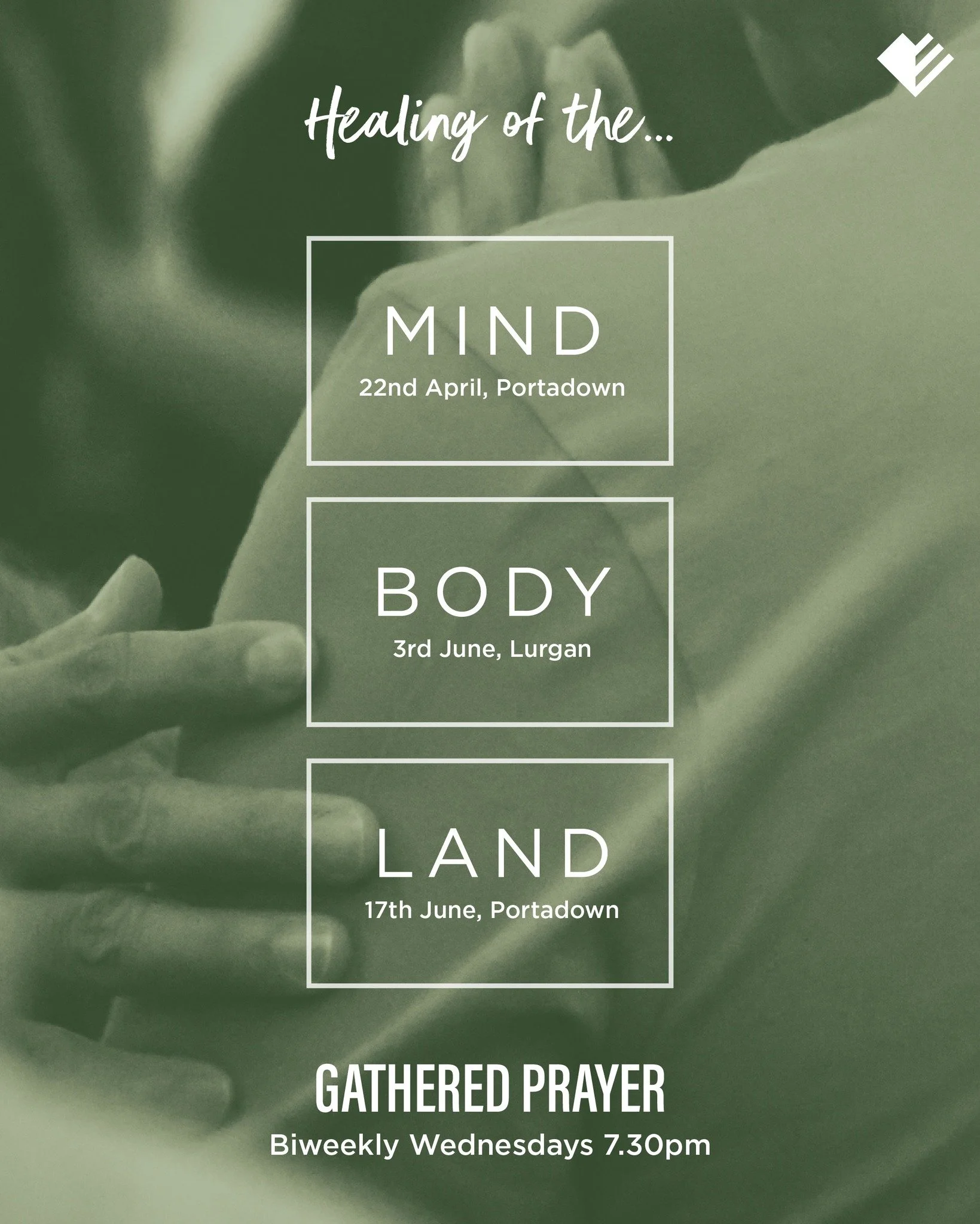Gathered Prayer is back next Wednesday, 3rd June at 7.30pm in Emmanuel Lurgan.

We would love for you to join us as we pray specifically for 'Healing of the Body', following on from our Journey to Freedom course. Let's join to pray and worship togeth