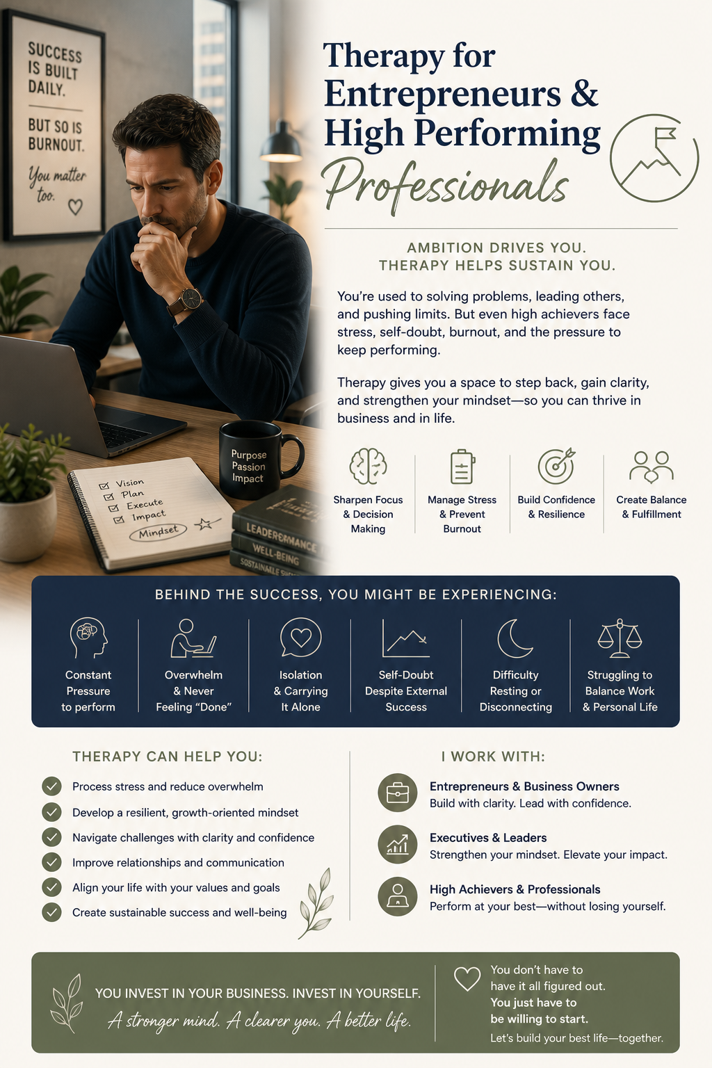 High achievers often carry immense pressure, responsibility, and internal expectations that can contribute to burnout, anxiety, identity struggles, and relational challenges.