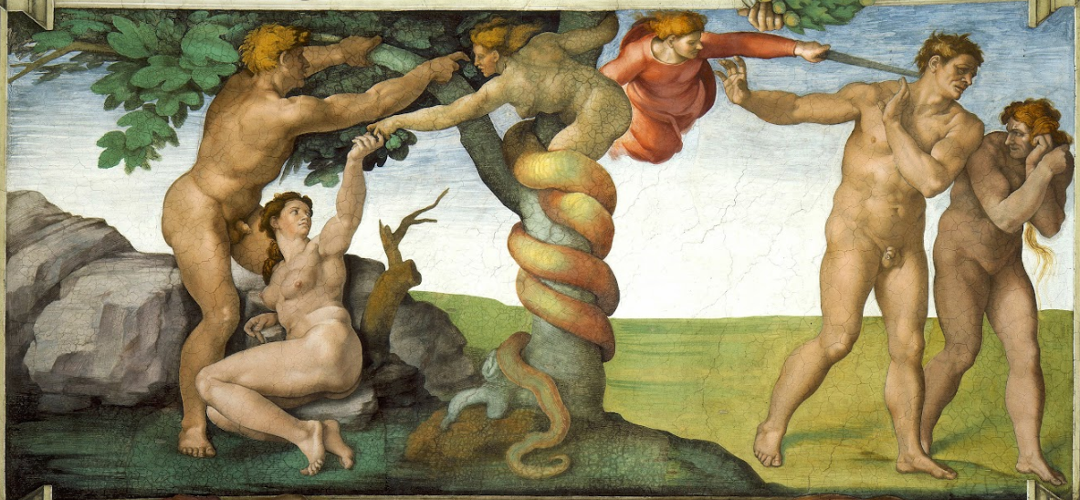 BOVEDA DE LA CAPILLA SIXTINA (1508 - 1512): LA CREACION DE ADAN , LA CAIDA EN EL PECADO ORIGINAL Y LA EXPULSION DEL PARAISO. — ¿Qué significa este cuadro o escultura?