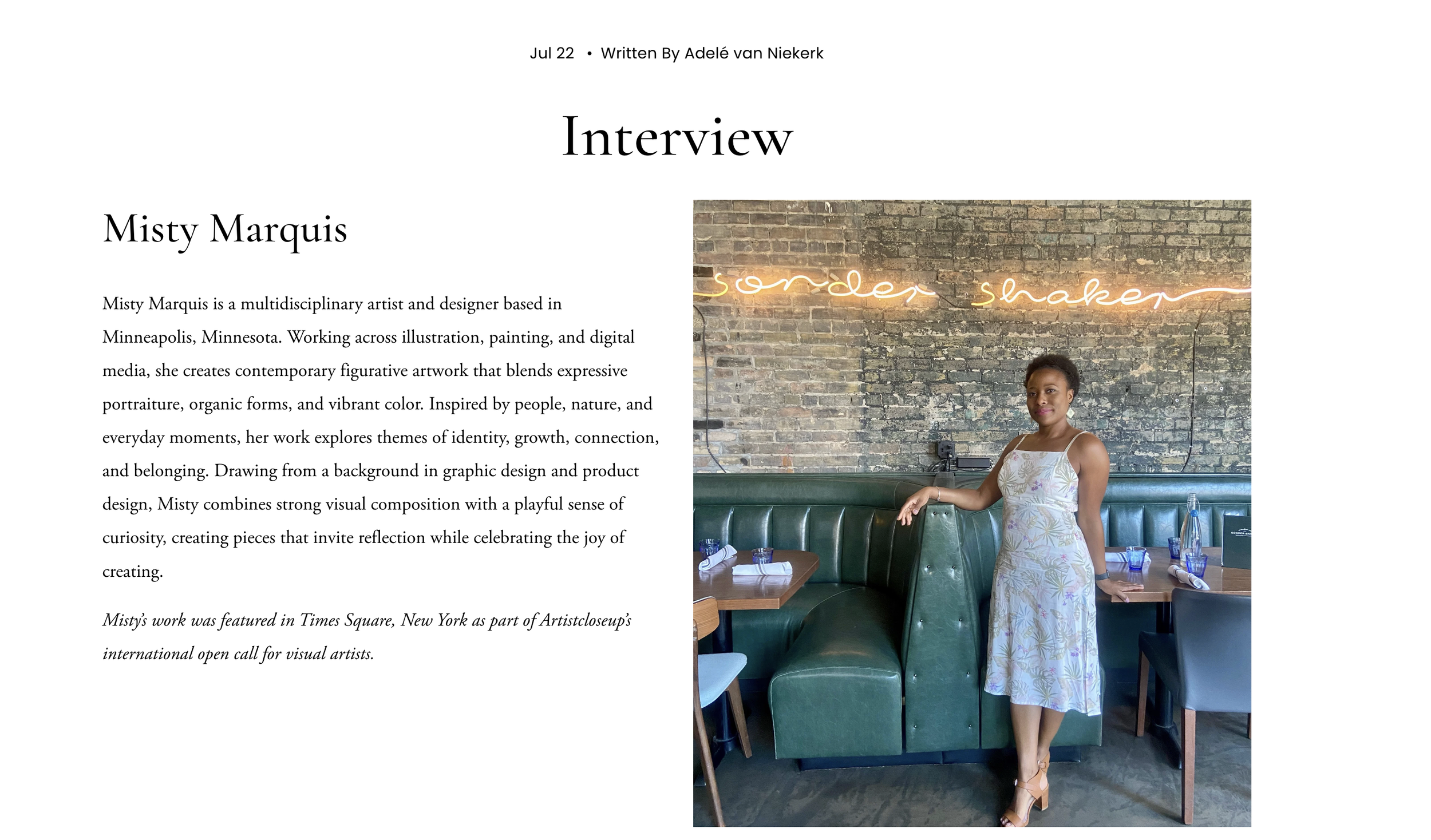 Screenshot of the article from Artist Closeup Magazine