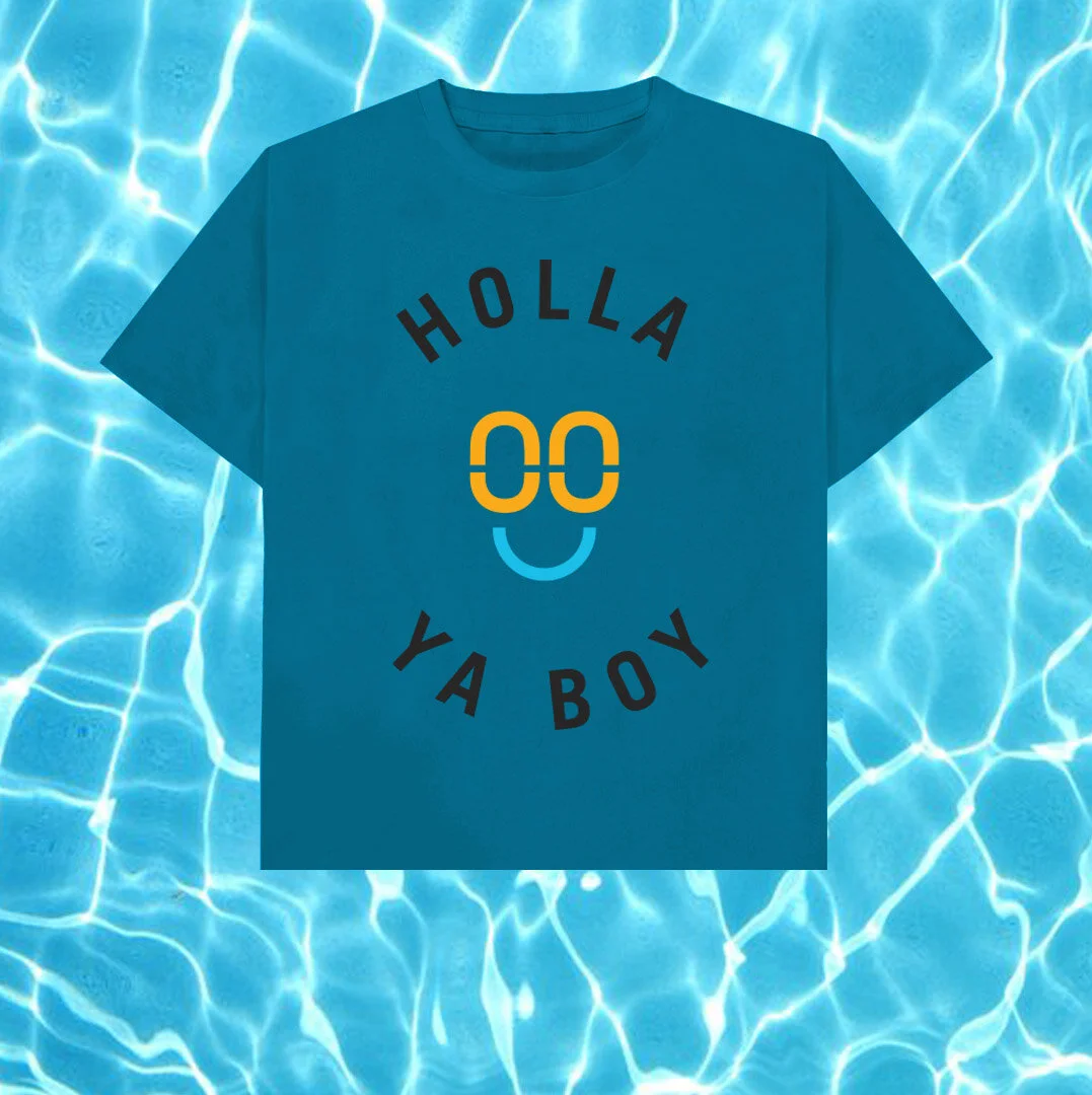 NEW! Kids Holla Ya Boy Smiley T-shirt • Swimming pool blue •