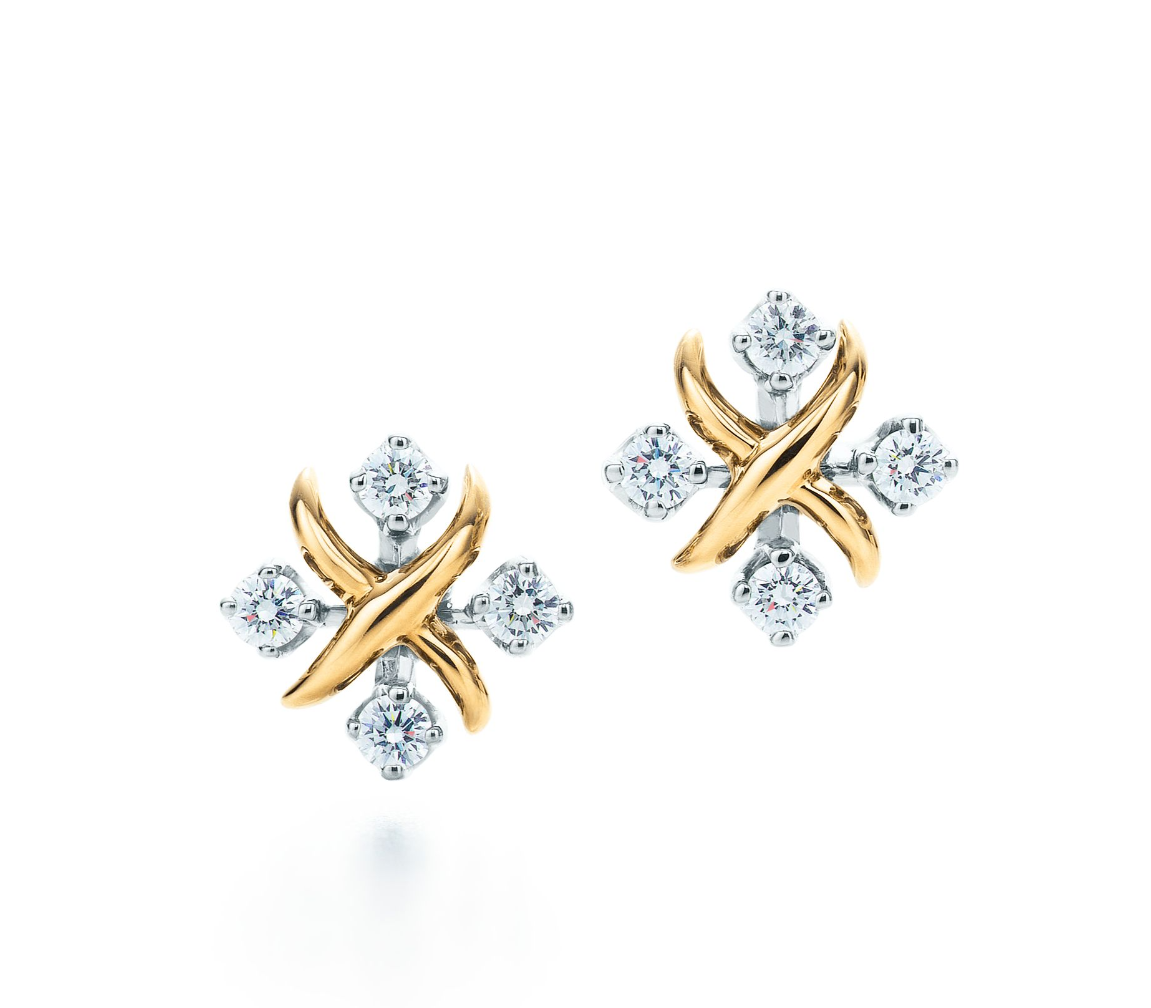 Box 3: Sixteen Stone by Tiffany Earrings in Yellow Gold and Platinum with Diamonds