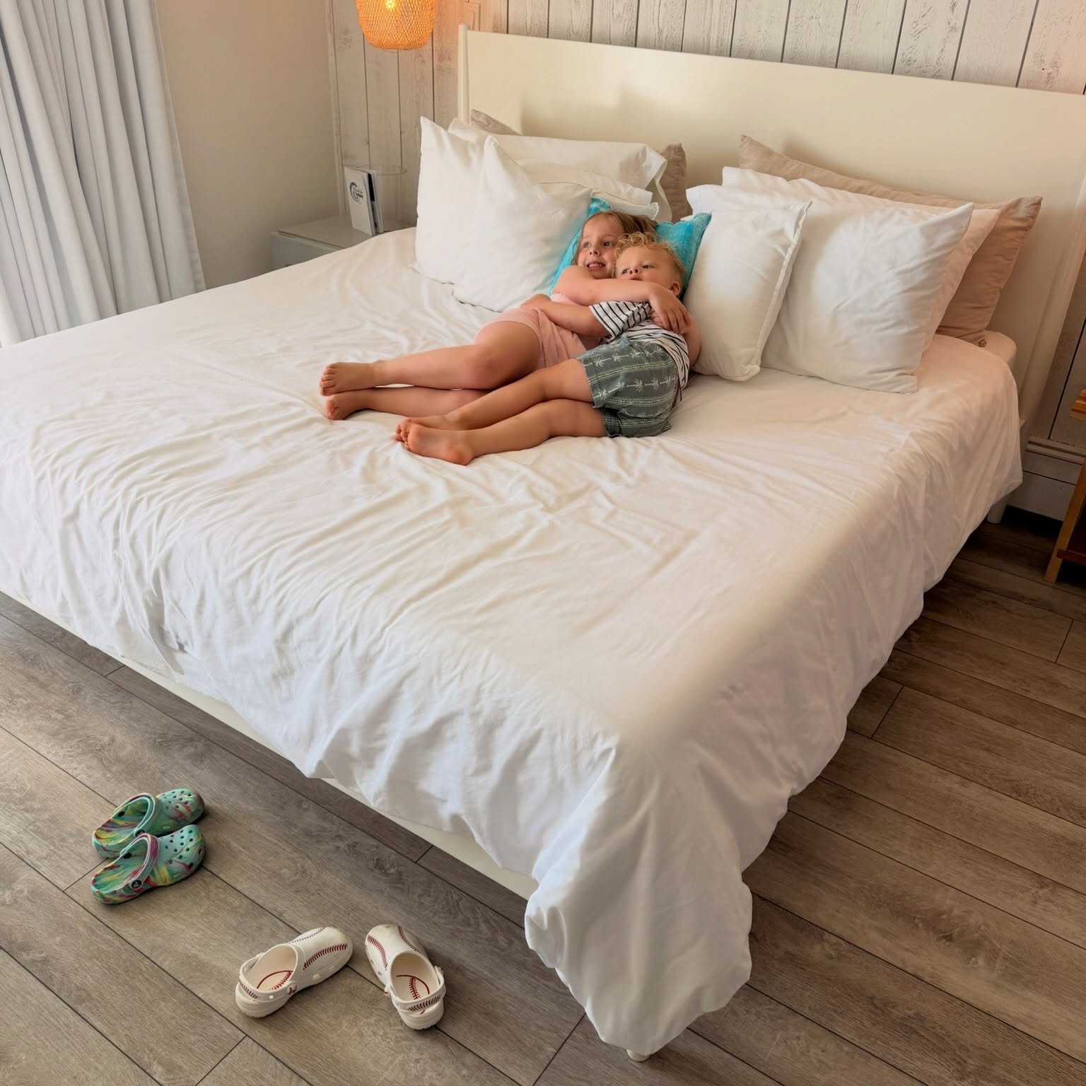 Crocs off, cuddles on.
