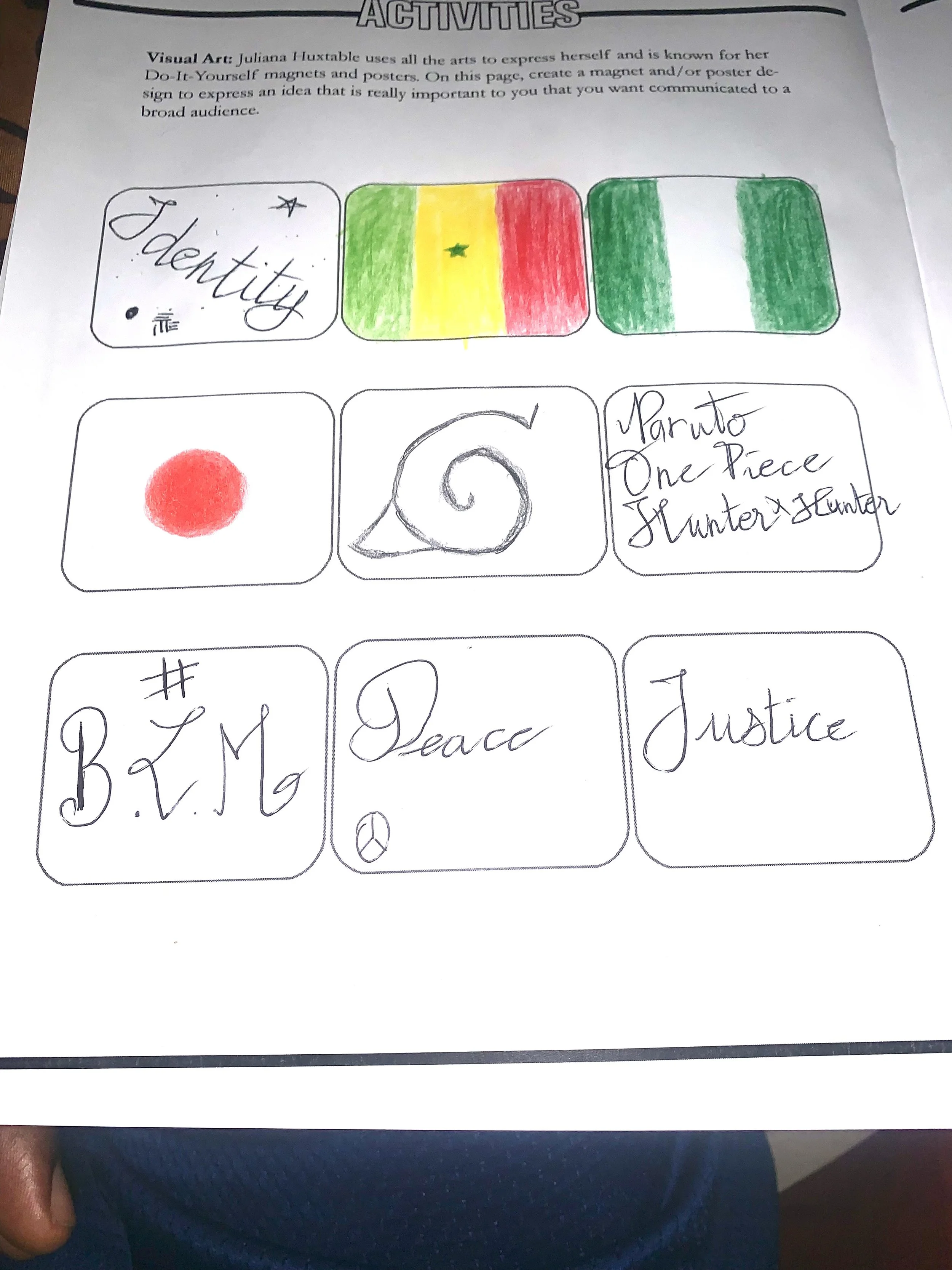 Juliana Huxtable uses all the arts to express herself and is known for her Do-It-Yourself magnet and posters. On this page, create a magnet and/ or poster design to express an idea that is really important to you that you want communicated to a broad