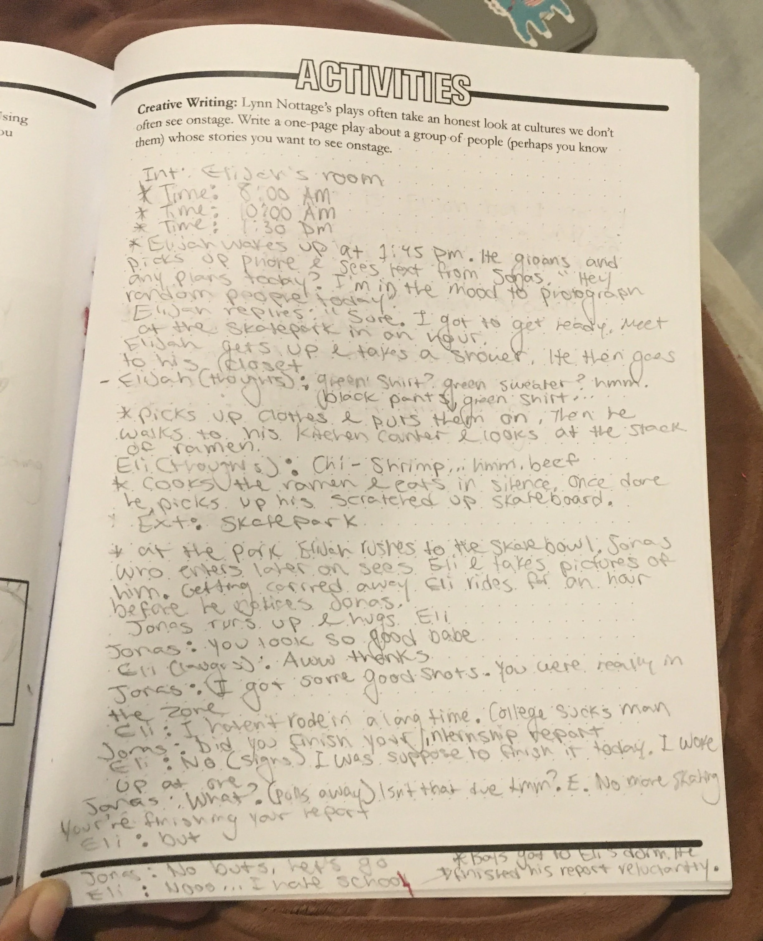Forgotten Assignment
Lynn Nottage’s plays often take an honest look at cultures we don’t often see onstage. Write a one-page play about a group of people (perhaps you know them) whose stories you want to see onstage.